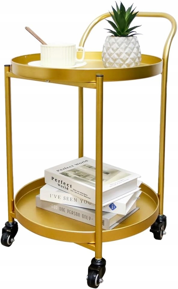 Kuchyňský vozík na kolečkách zlatý kovový, 2 úrovně