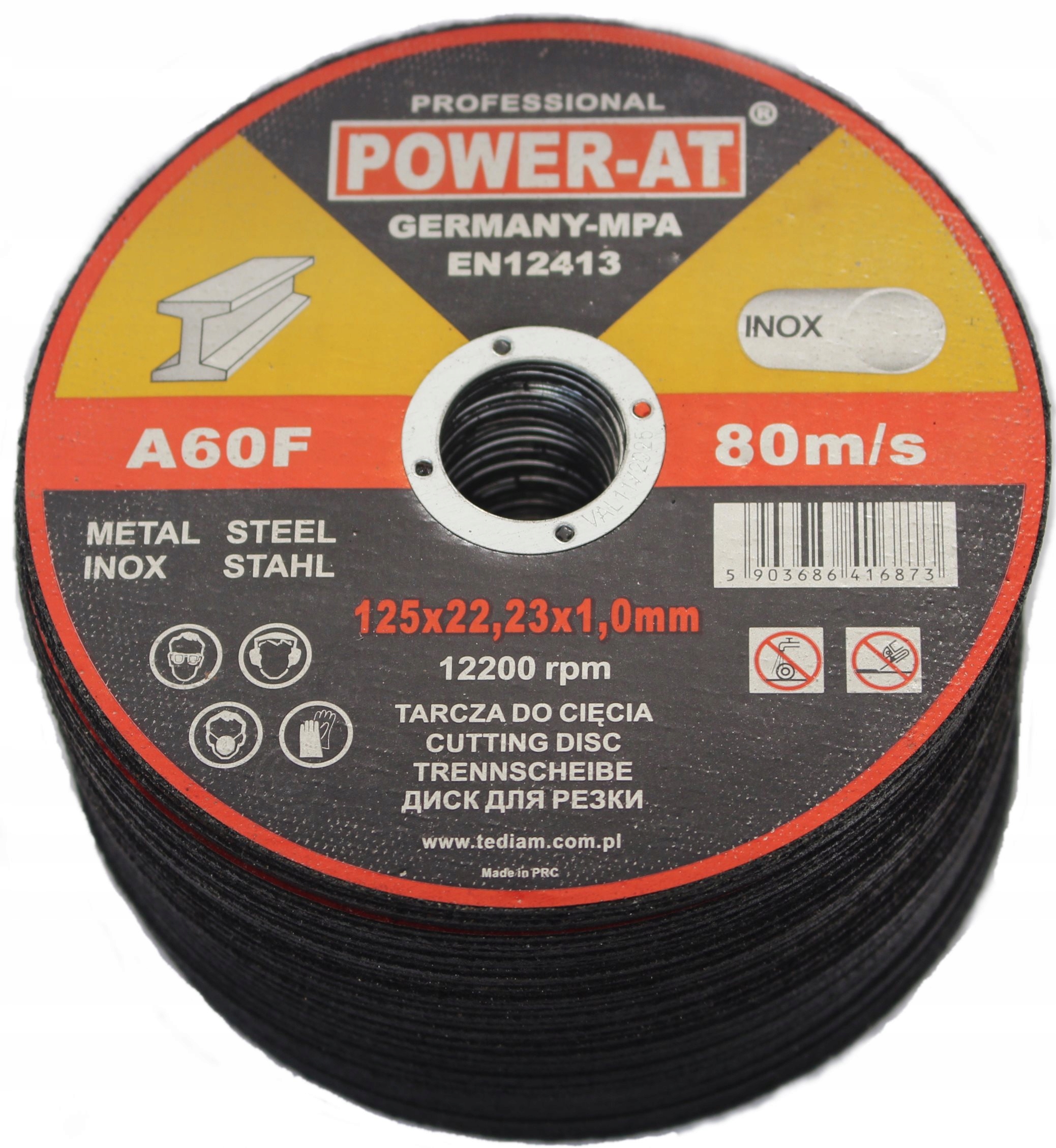 100 szt Tarcza Tarcze Do Cięcia Metalu 125x1,0 Power Mocne Germany Inox