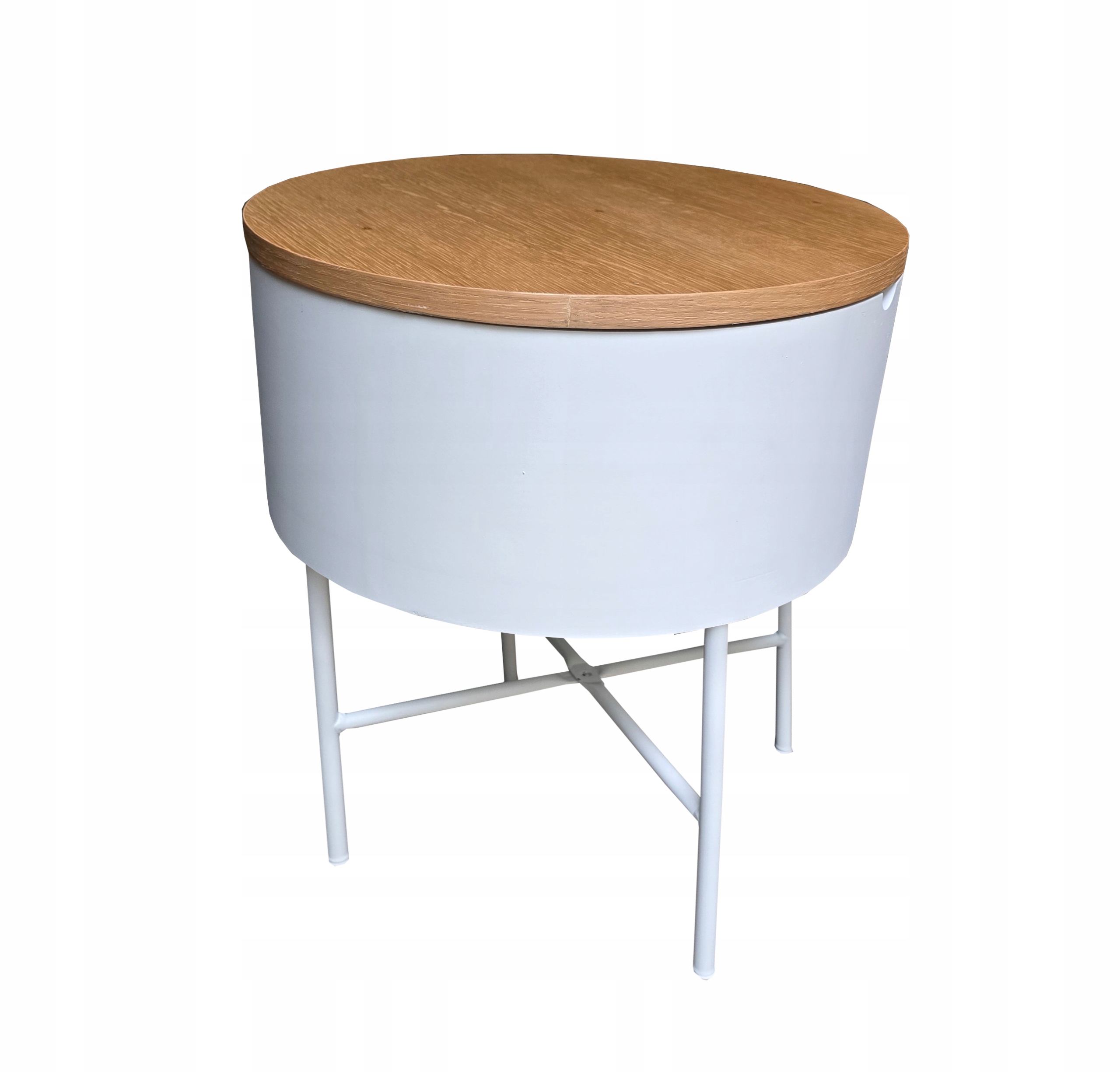 Okrúhly stolík s úložným priestorom, drevený, 38 cm