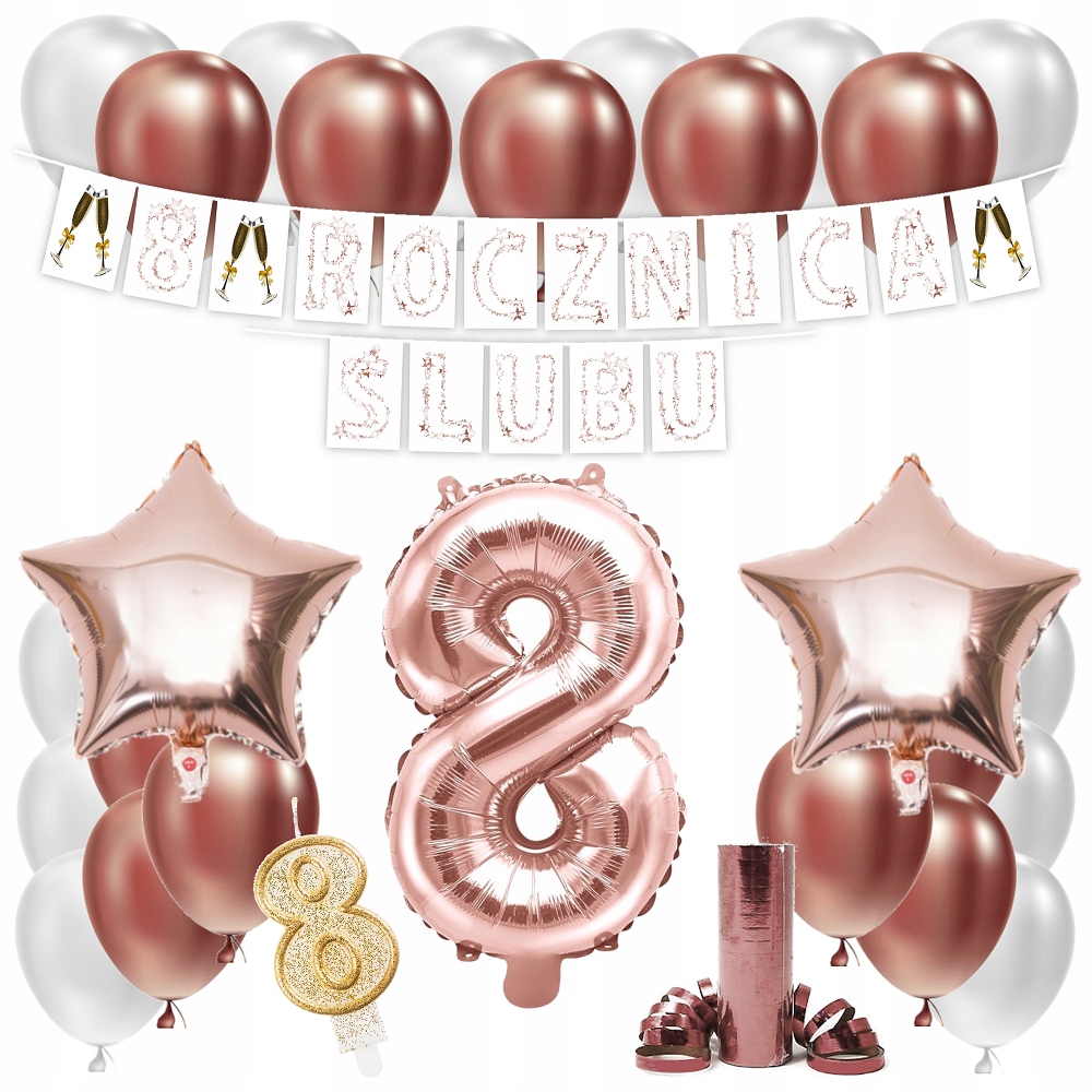 

Zestaw Balony 8 Rocznica Ślubu Rose Gold Girlanda