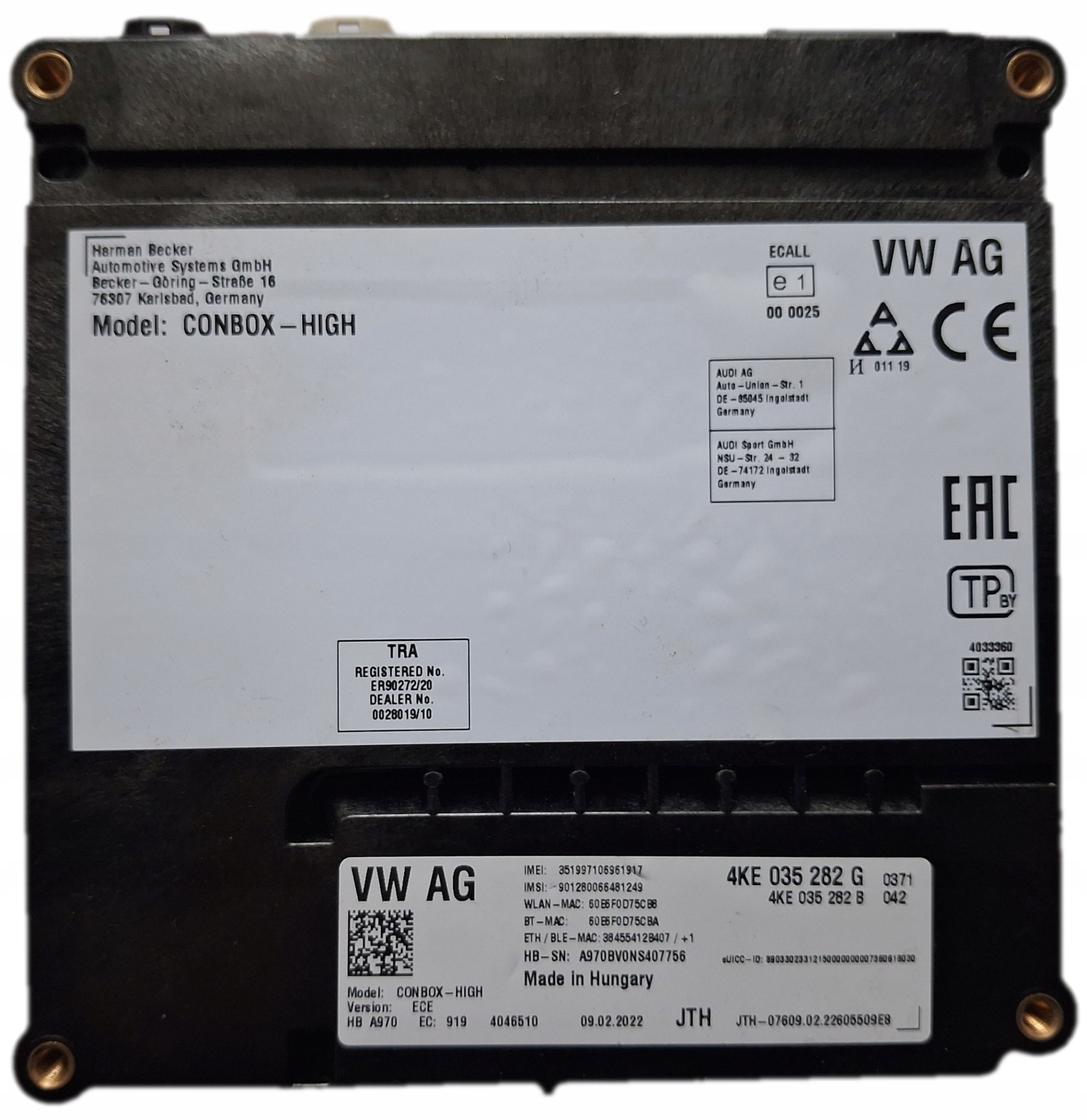 МОДУЛЬ БЛОК КЕРУВАННЯ WZYWANIA ДОПОМОГИ SOS AUDI VW 4KE035282G 