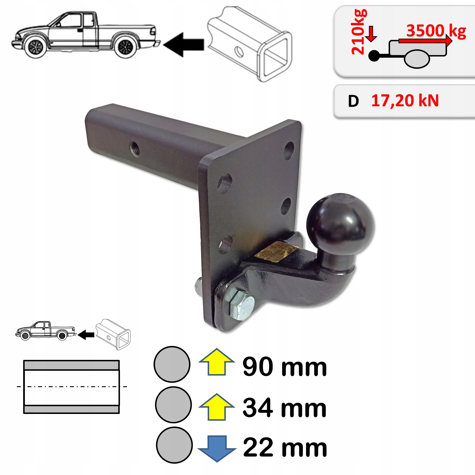 Kula Hak Holowniczy USA z Regulacją Wysokości Kuli 50x50mm Redukcja Luzów EAN (GTIN) 5904917361290