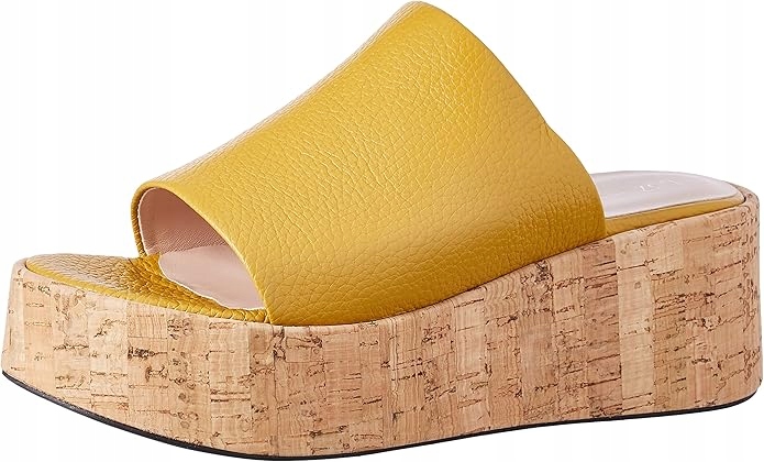 L37 Žluté Kožené Nazouváky Na Podpatku Casual 37 J0A