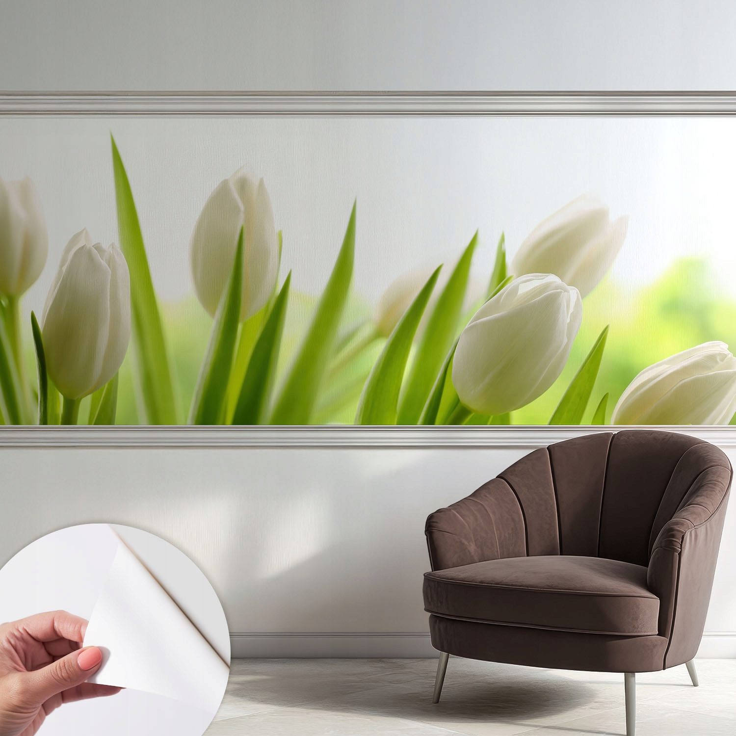 Moderní Samolepicí fototapeta Omyvatelné bílé tulipány 250 x 104 cm