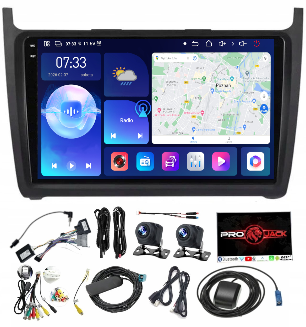 Navigační Rádio Carplay Gps Android Bt Vw Polo 2008-2020 6GB 128GB Sim