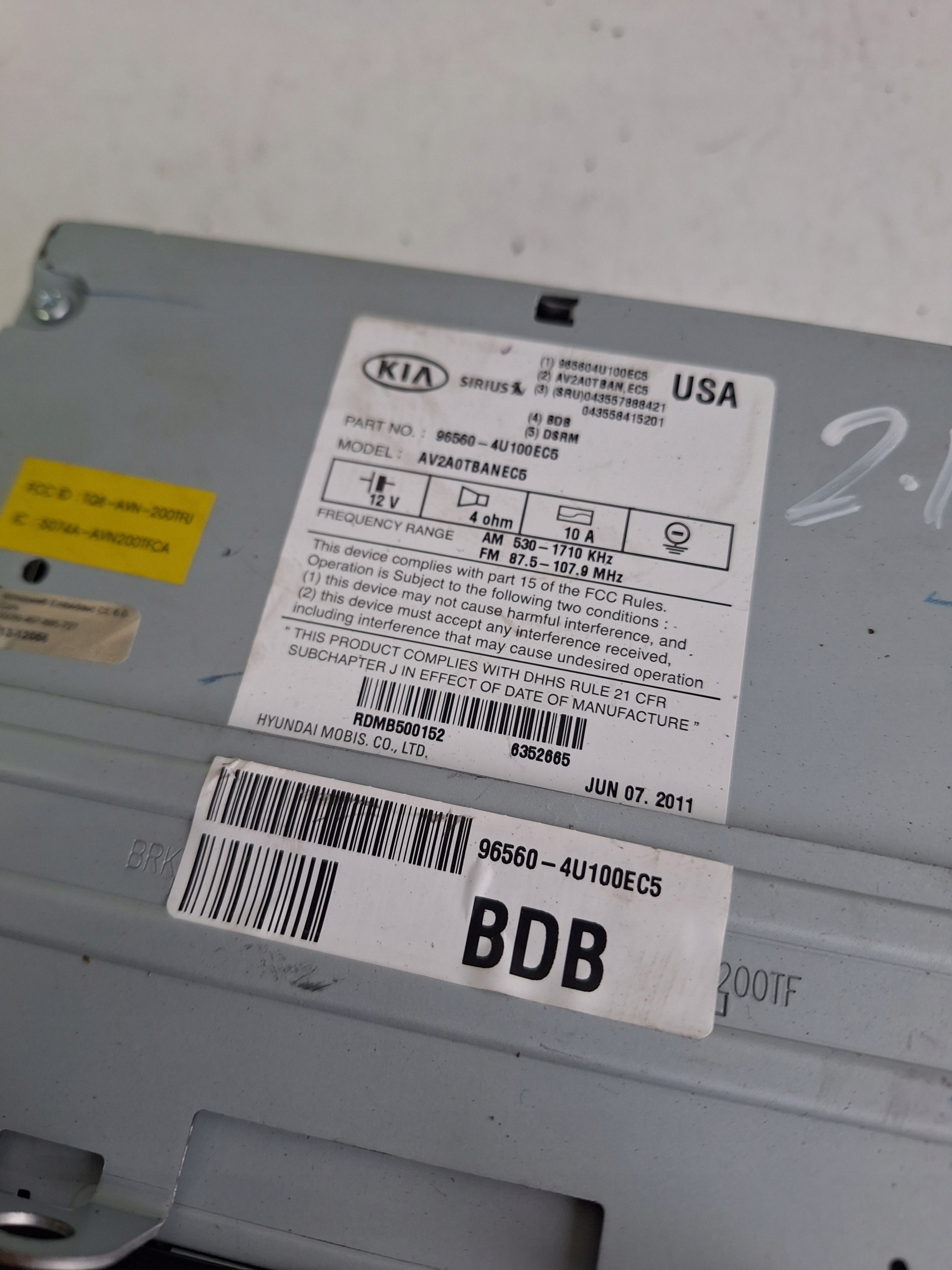 kia OPTIMA III 10-13 радио америка 96560-4U100EC5