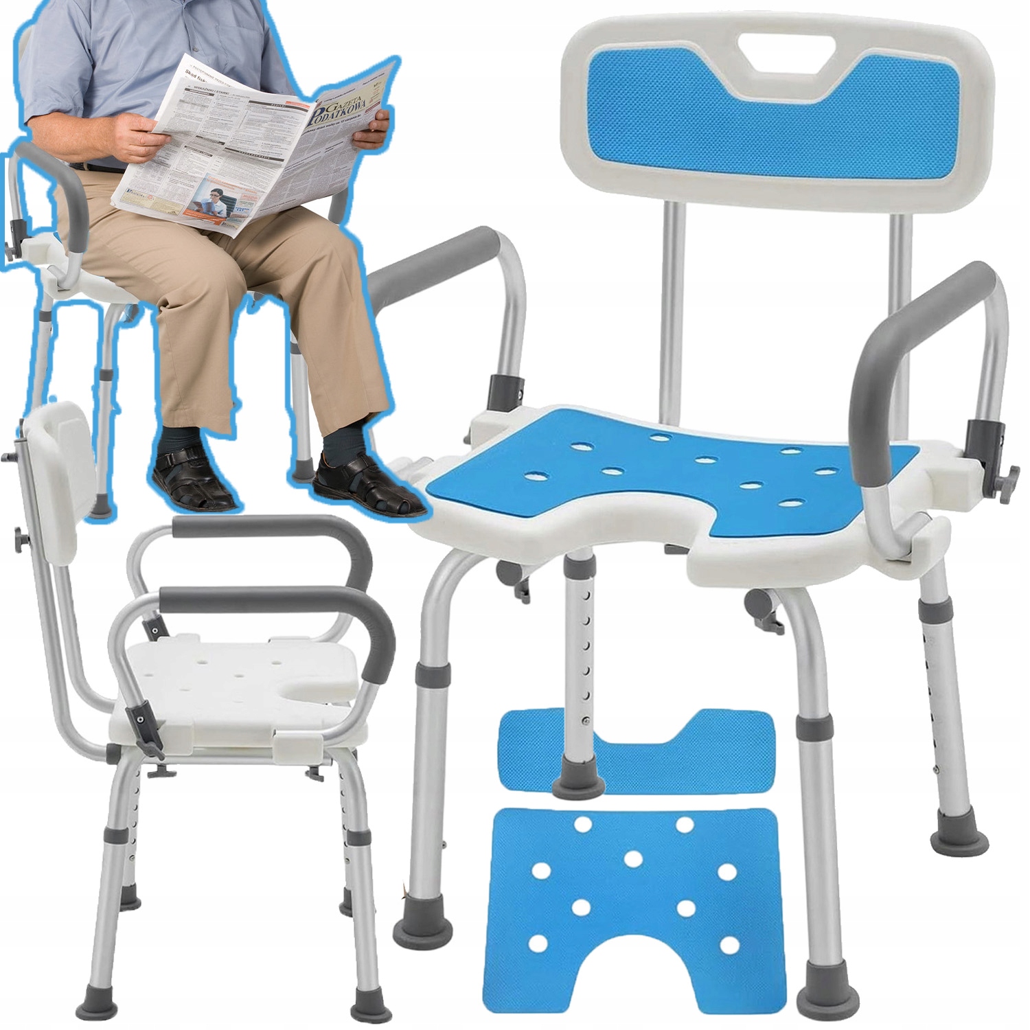 Krzesło Prysznicowe Taboret Z Oparciem Łazienkowy Aluminiowy Dla Seniora