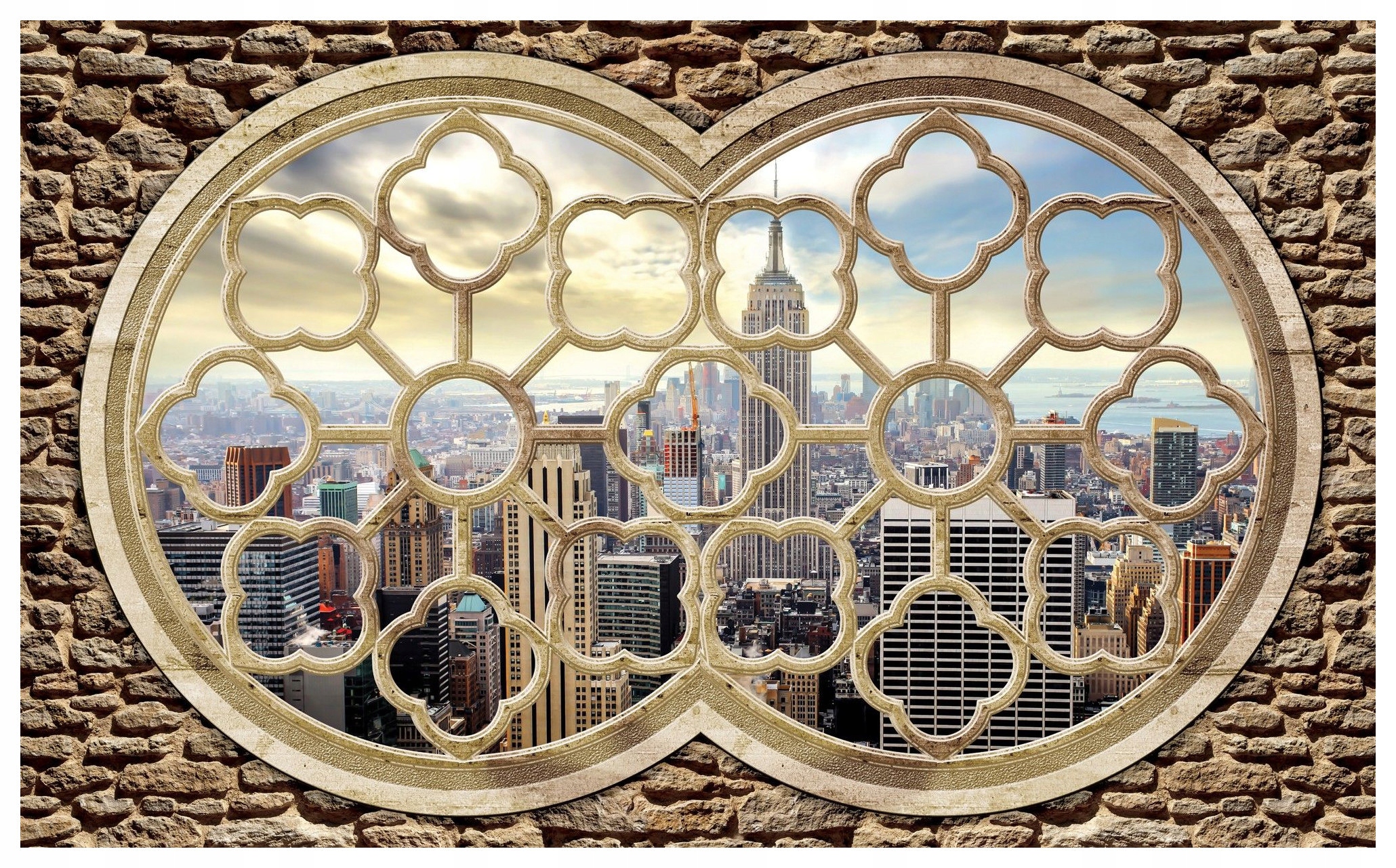 Fototapeta New York Empire State Building z okna vinylová 254x184 lepidlo