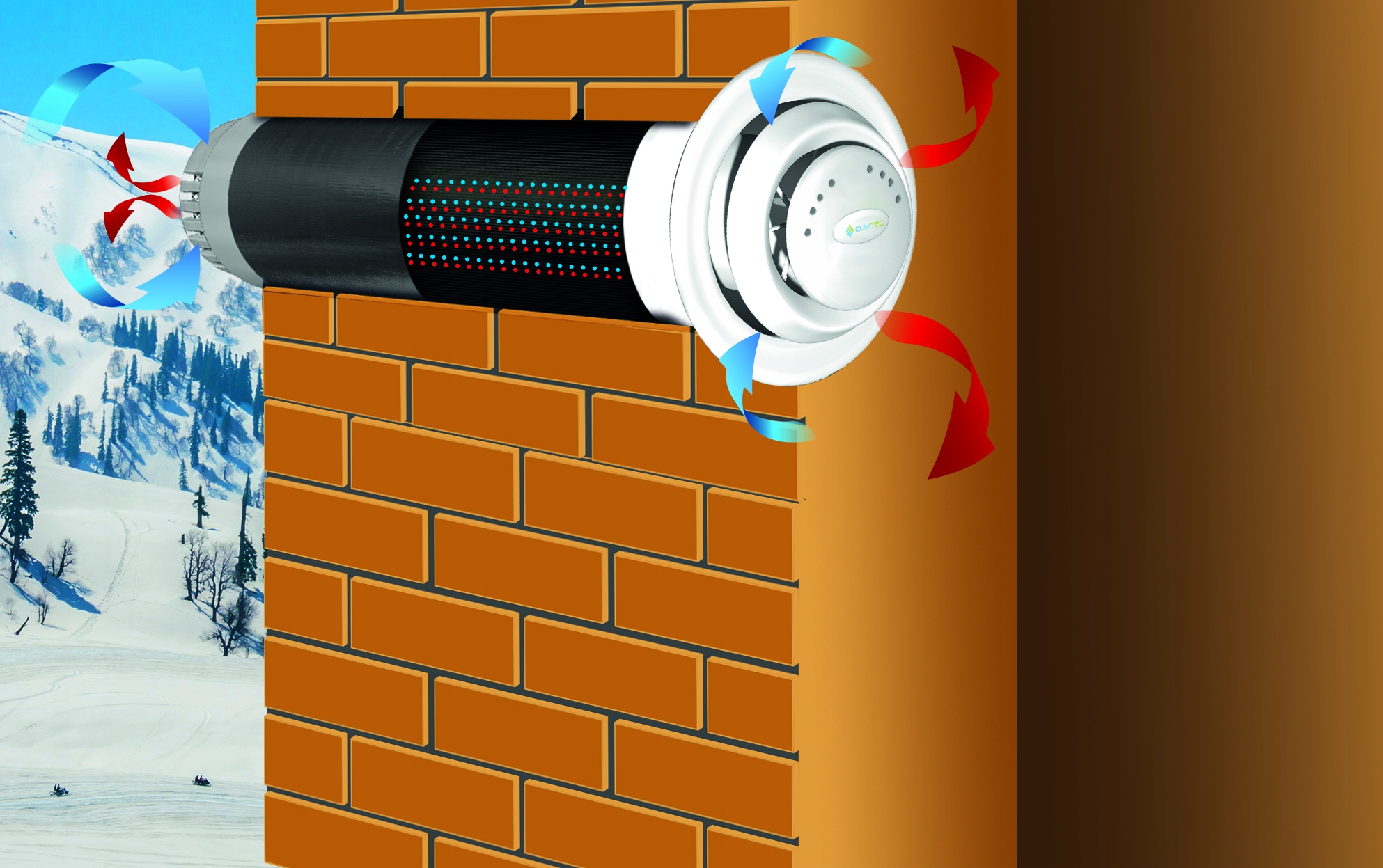 Rekuperator ścienny CLIMTEC RD-125 Quattro 760 mm Rodzaj rekuperator