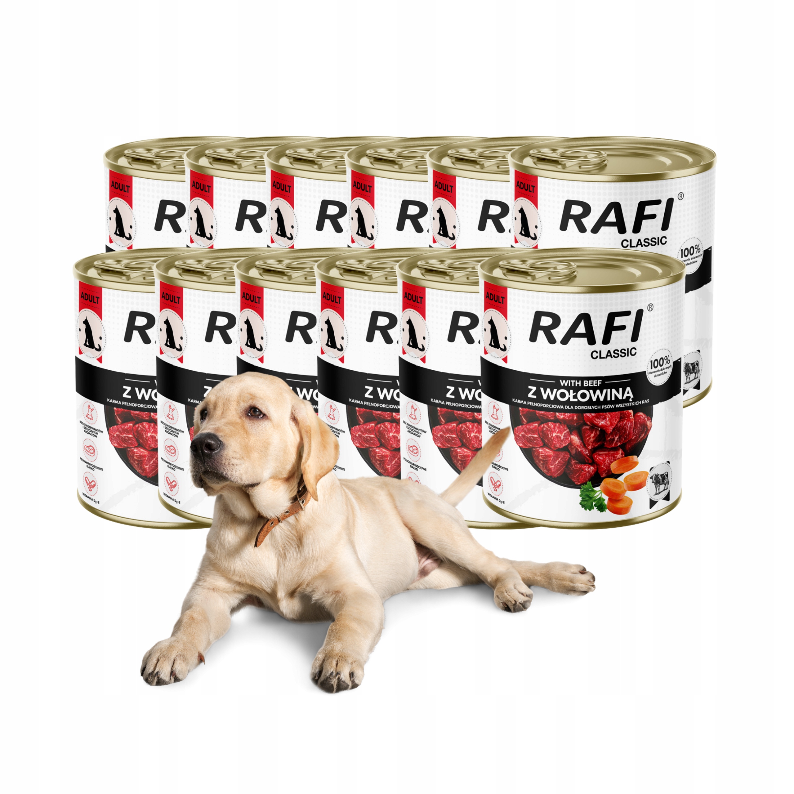 Levně Rafi Classic vlhké krmivo pro psy s hovězím masem 12x800 g