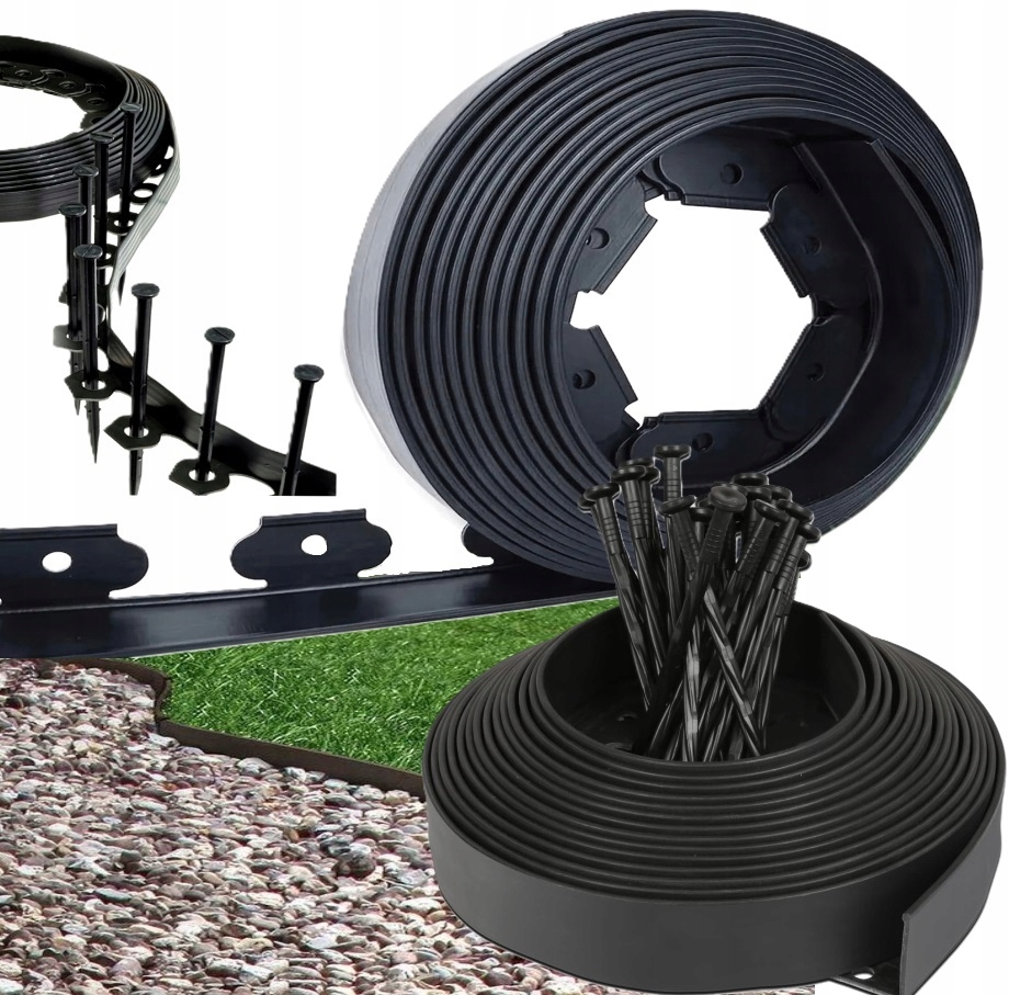 Obrzeże Trawnikowe Ogrodowe 5 CM 20 M Kotwy 30 Kołków Obrzeża Plastikowe