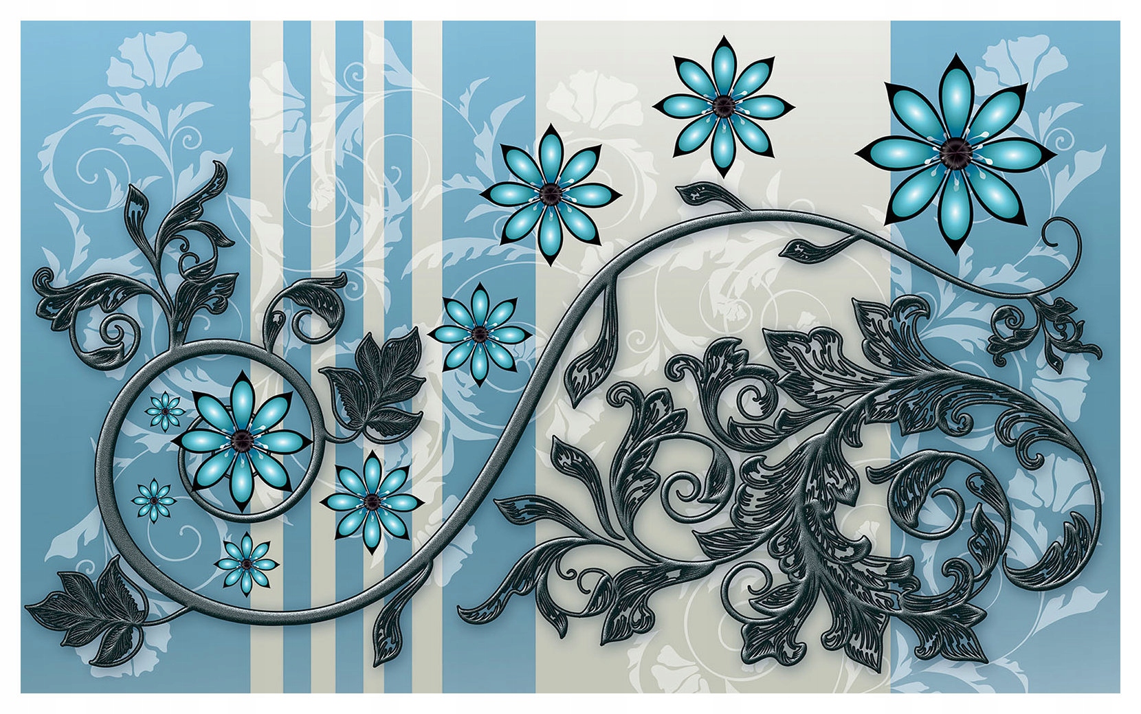 Fototapeta Modré květiny Metalický elegantní dekor 350x250 lepidlo