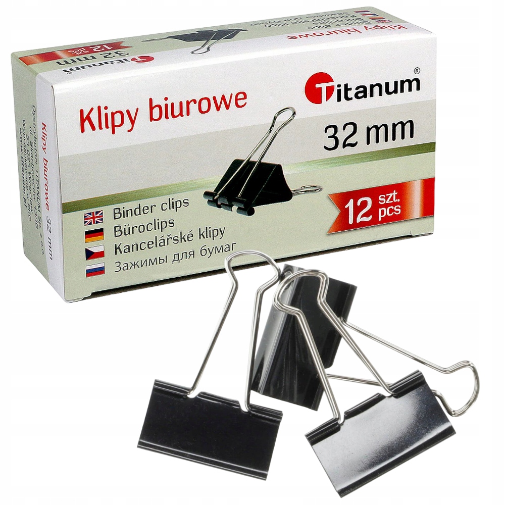 

Klipsy biurowe spinacze 32 mm czarne 12 szt. żabki