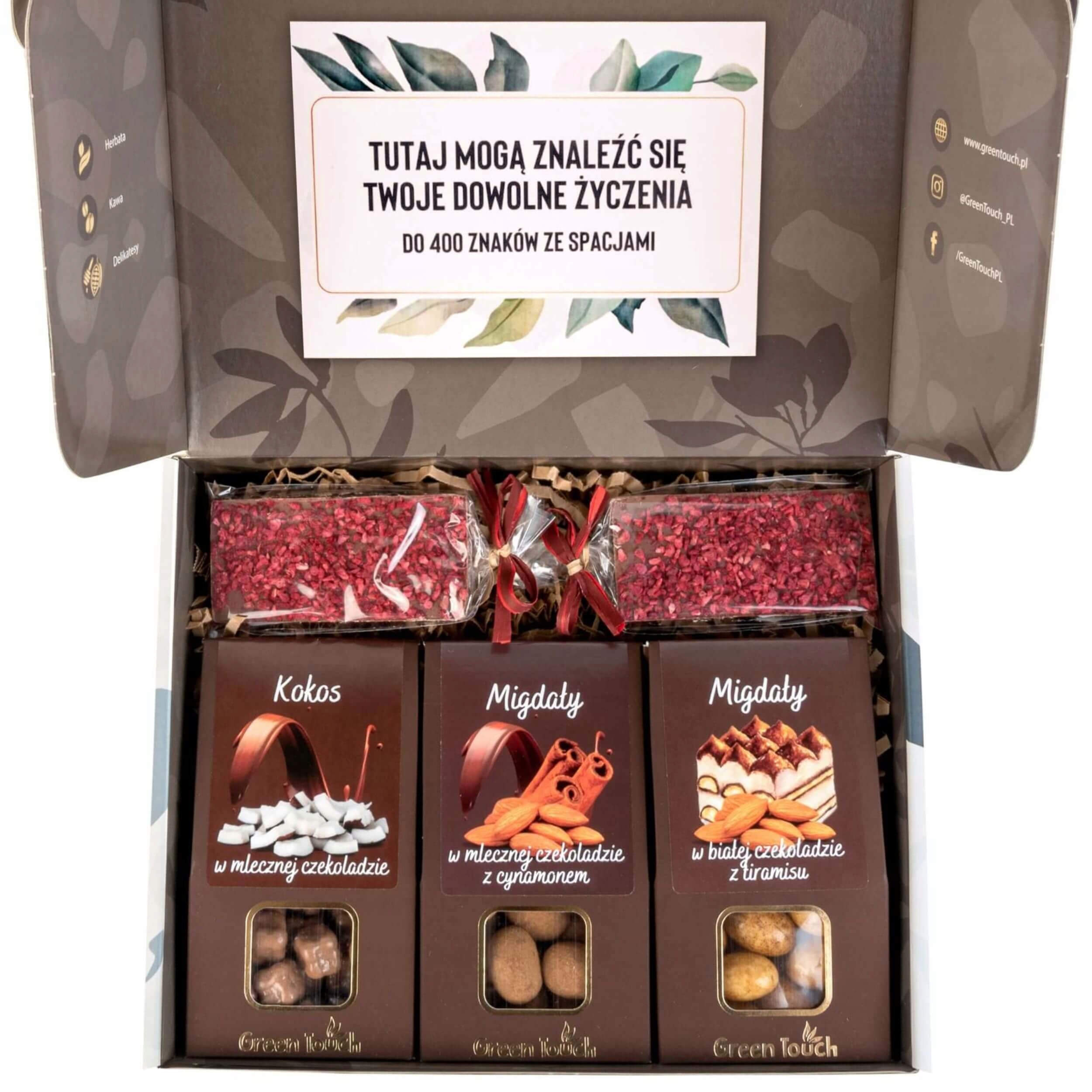 Levně Dárková sada v krabičce sada sladkostí mandle kokos čokoláda krabička