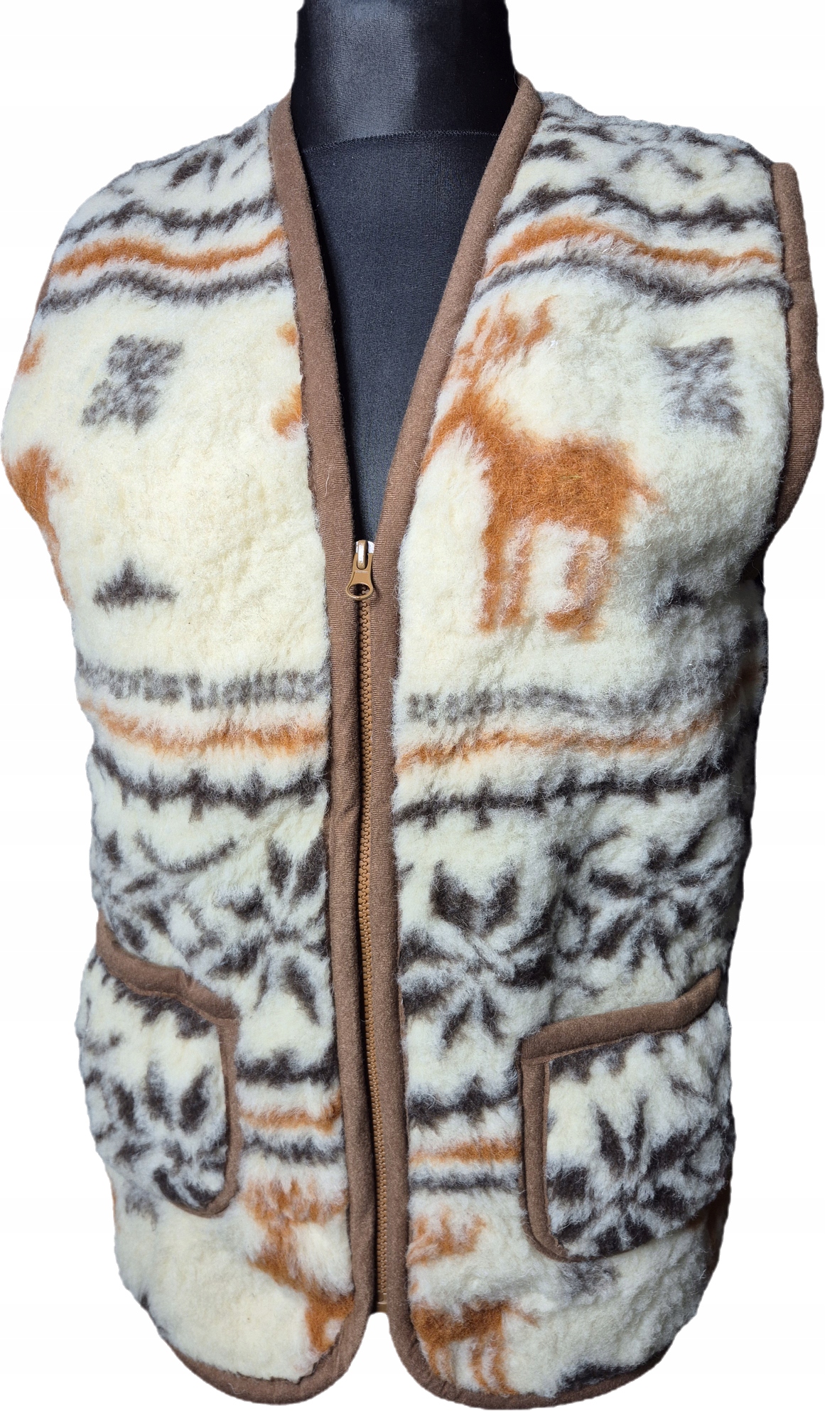 Pánská vlněná vesta se sobím vzorem 100% přírodní ovčí vlna teplá -4XL