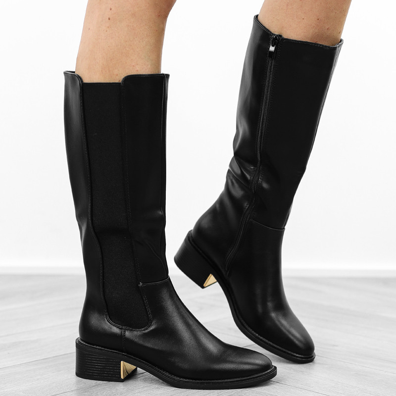 Czarne kozaki damskie płaskie eko skóra ocieplane 181-148 r.41 Marka bez marki