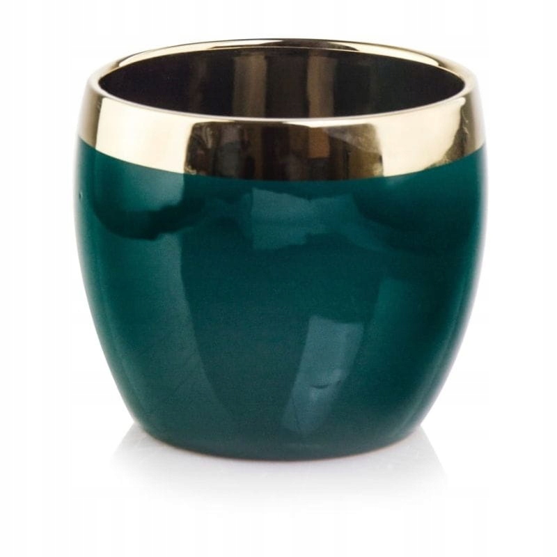 Elegancka zielona osłonka doniczka kula złoty pas