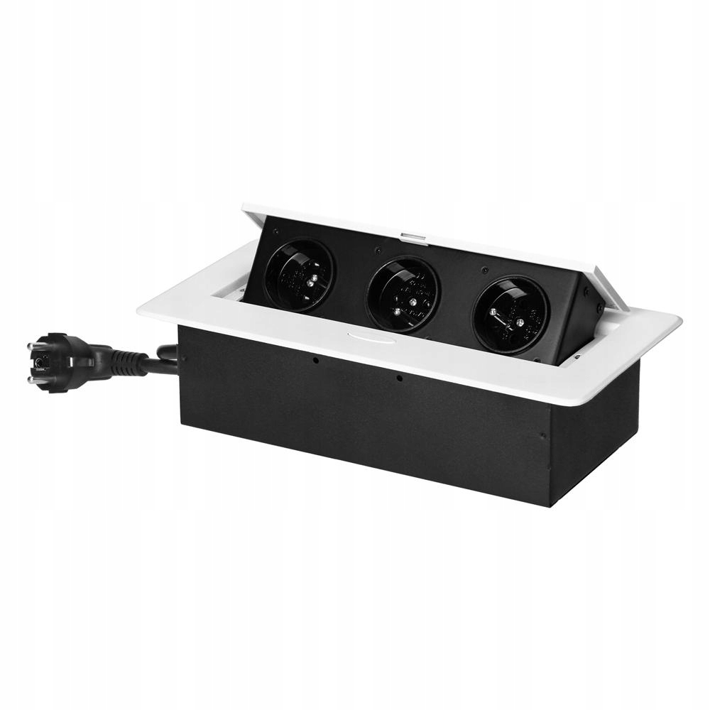 Nábytková zásuvka zapuštěná do pracovní desky, kabel 1,5 m, 3x2P+Z, bílá