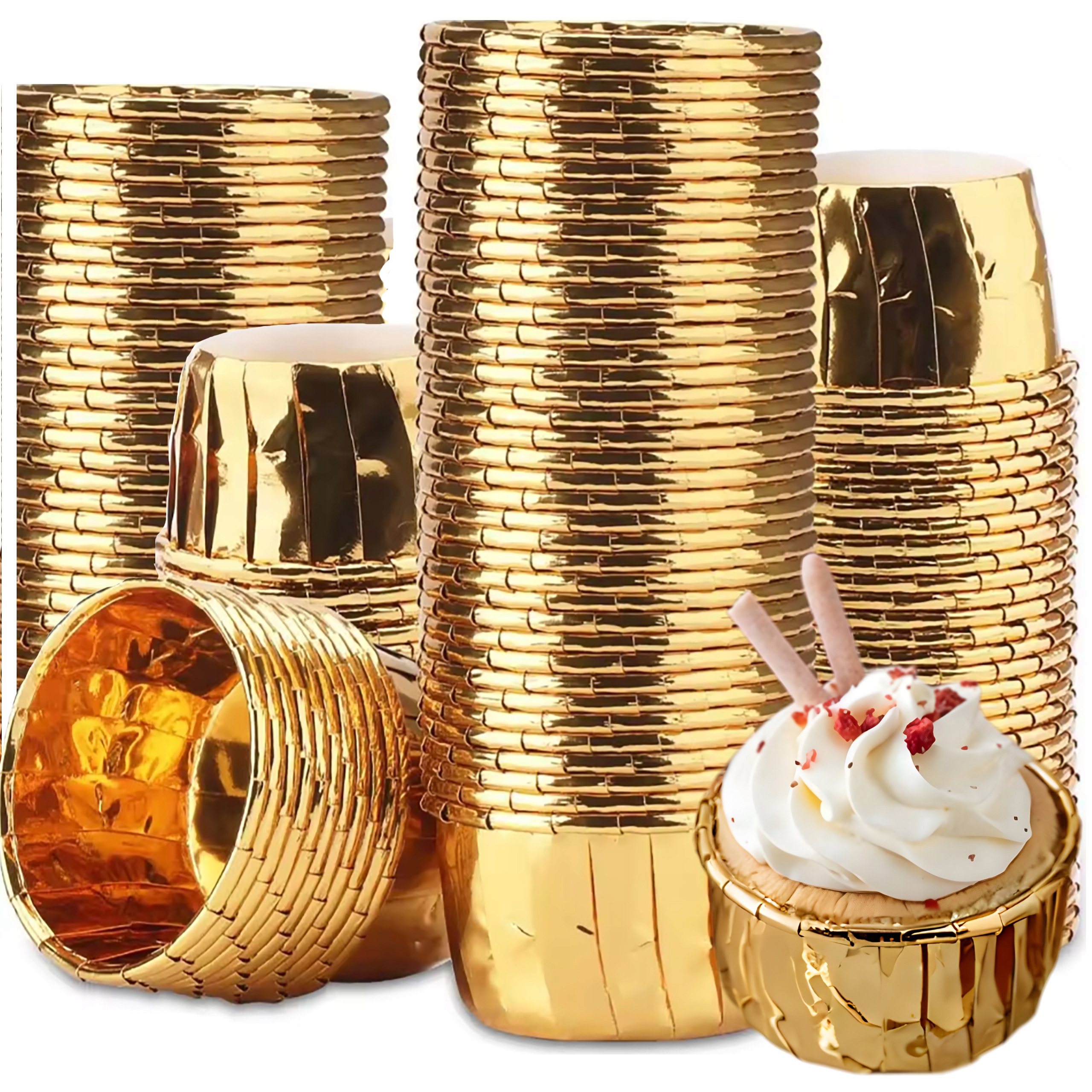 PAPILOTKI DO MUFFINEK ZŁOTE 50x40 KUBECZKI FOREMKI NA BABECZKI PAPIEROWE