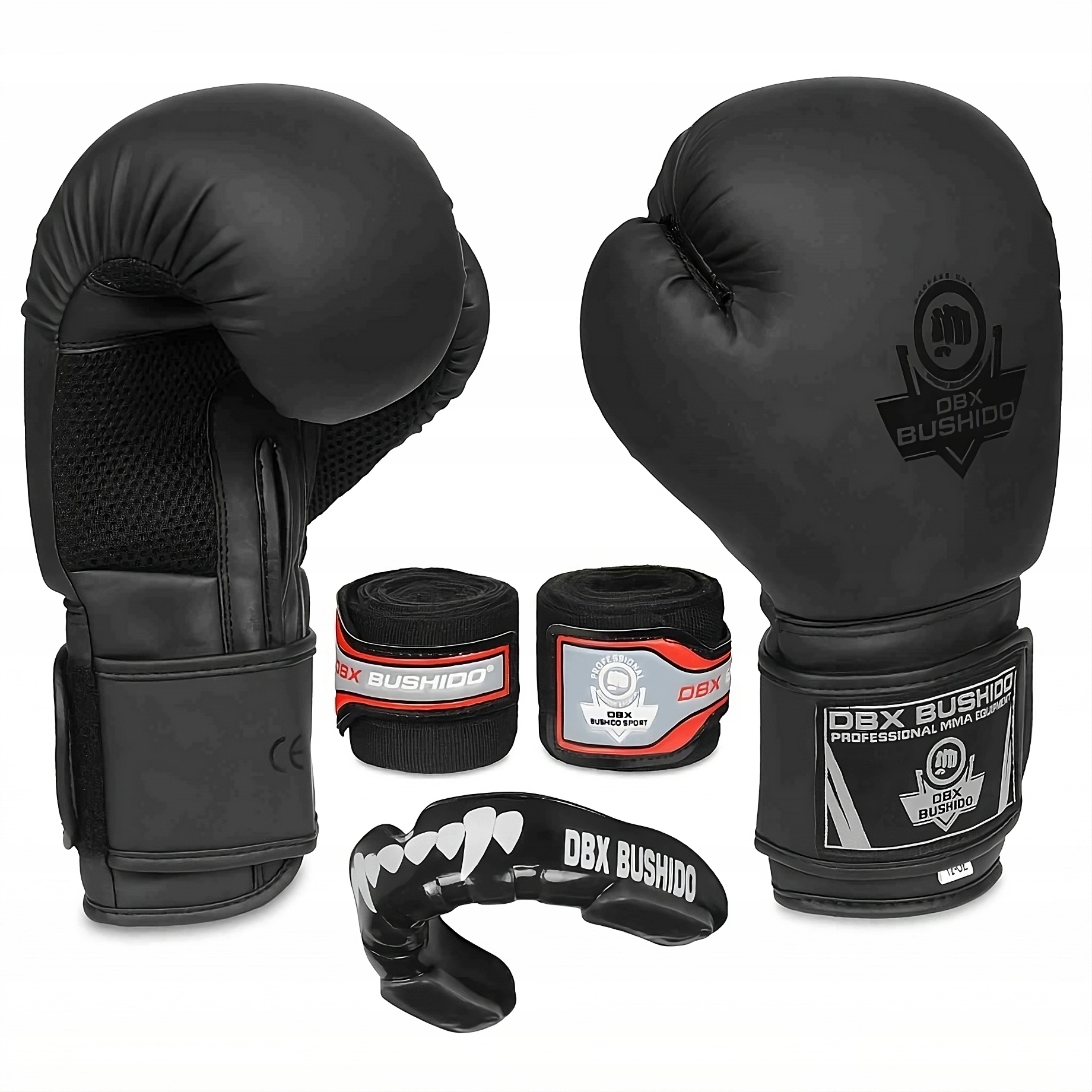 Rękawice Bandaże Ochraniacz Zębów Zestaw Bokserski Sparingowy 10oz Bushido