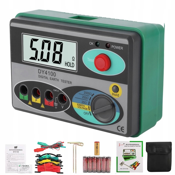 Uzemňovací Merač Odporu Digitálny Multimetr Lcd+uzemnený+káble
