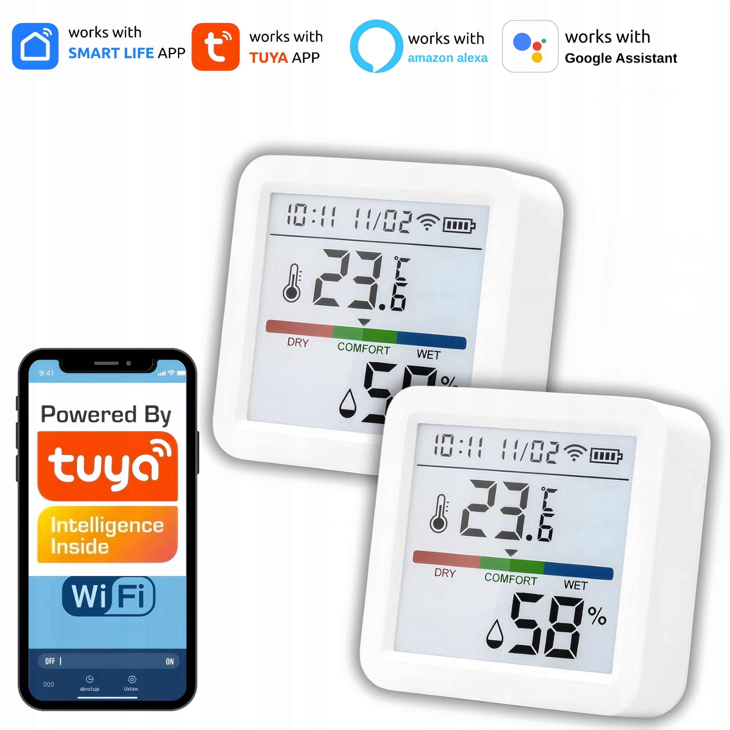 Sada 2 x senzorů Tuya Wifi Teploty A Vlhkosti LCD Smart