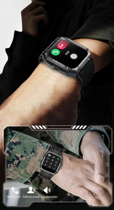 SMARTWATCH ZEGAREK SPORTOWY MILITARNY MĘSKI ROZMOWY KARDIOWATCH MENU PL Złącza brak