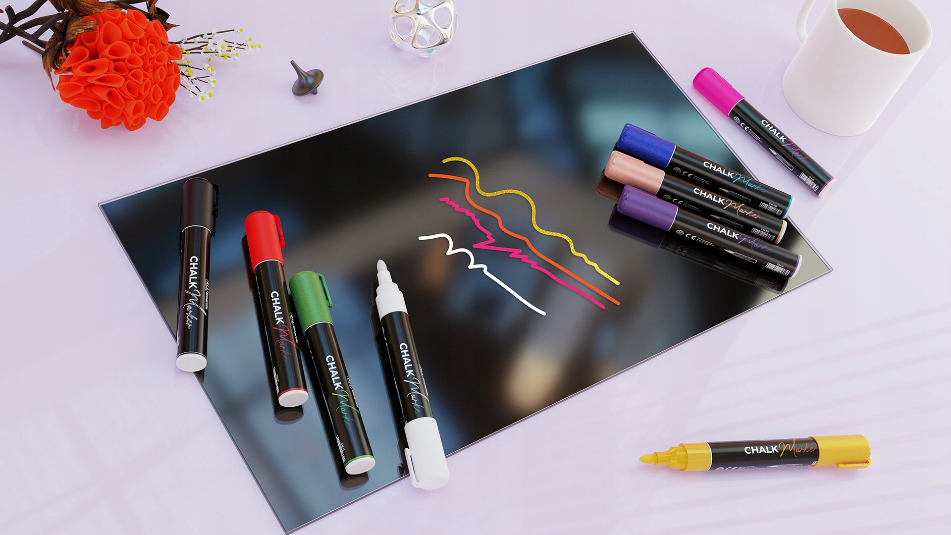 Marker kredowy do tablic szklanych CZARNY Liczba sztuk w opakowaniu 1 szt.