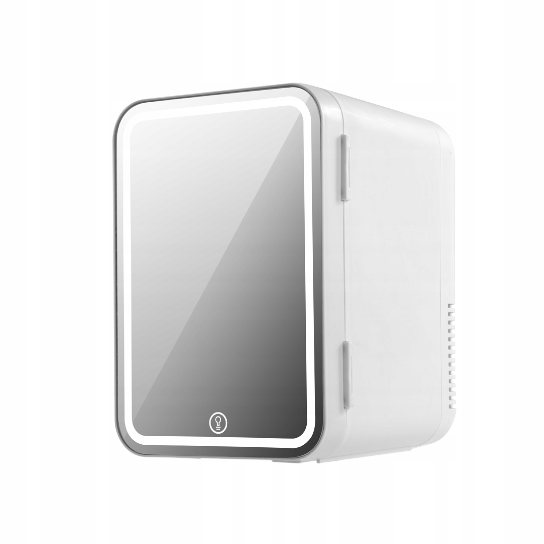 mini lodówka 8L biała z lusterkiem Led 12V przenośna na podróż kosmetyki