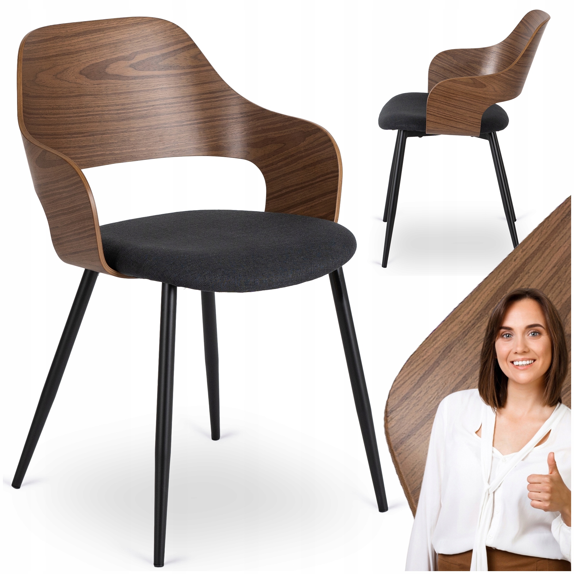 Dřevěná čalouněná židle Loftová ohýbaná do obývacího pokoje Jídelna Ořech Orbi