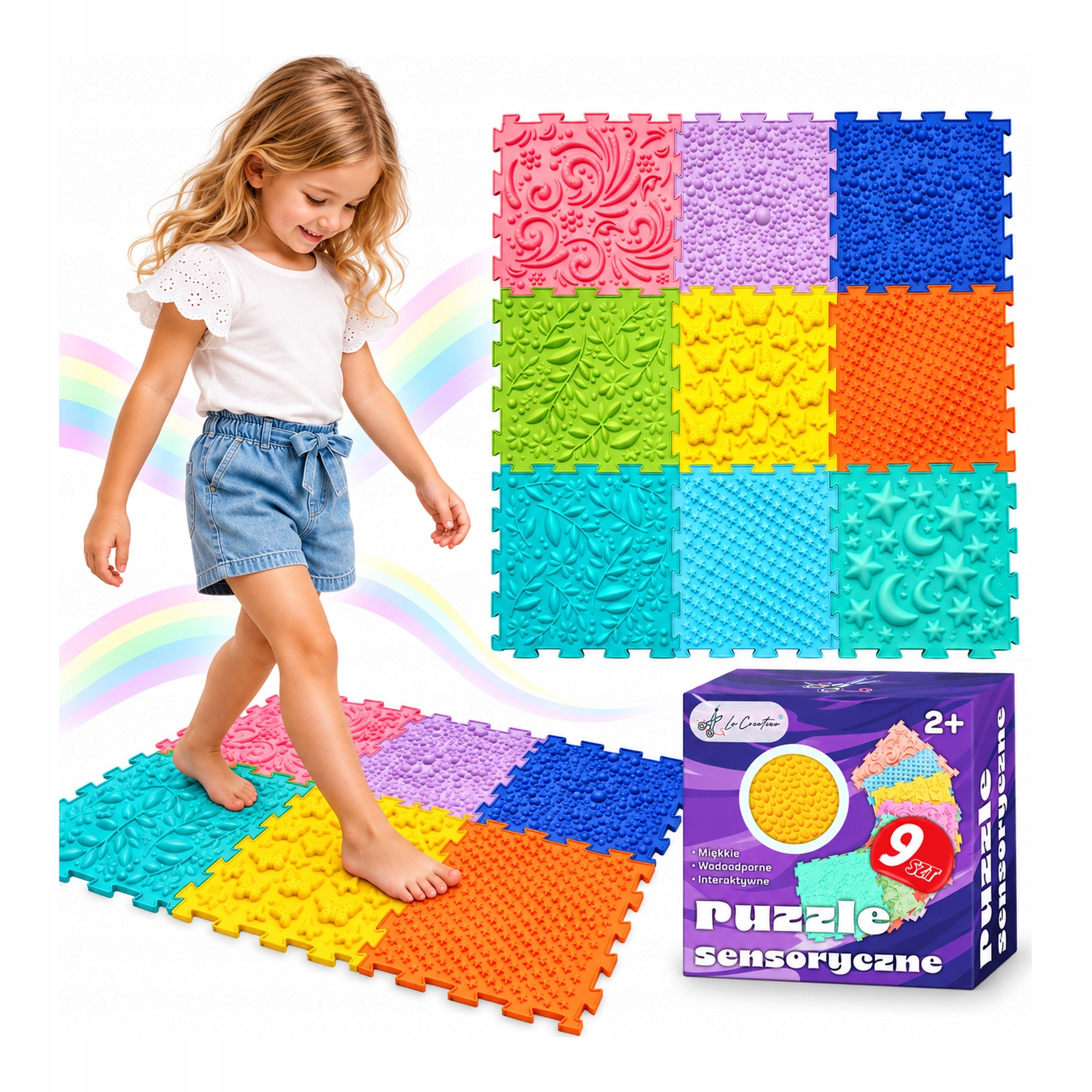 Mata sensoryczna ortopedyczna puzzle 9x 30x30cm dla dzieci stóp LaCreativa