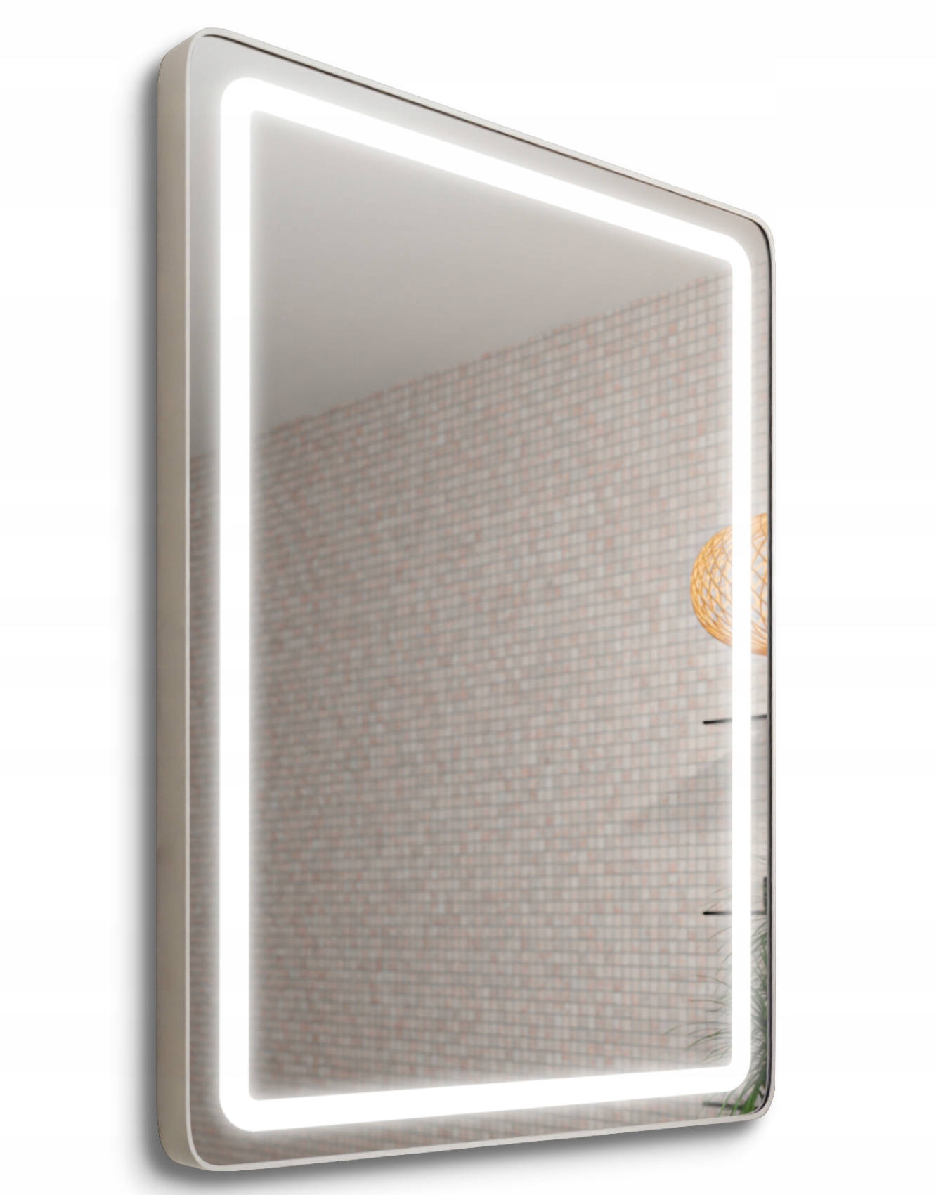 Obdĺžnikové Zrkadlo Zaoblené 50x70 Hliníková Podsvietená Loft
