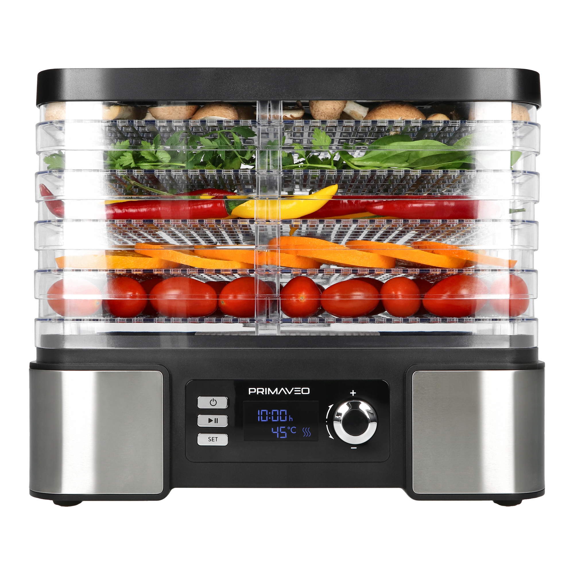 DUŻĄ SUSZARKA DO GRZYBÓW OWOCÓW WARZYW ZÓŁ TERMOOBIEG INOX 450W PRIMAVEO PL