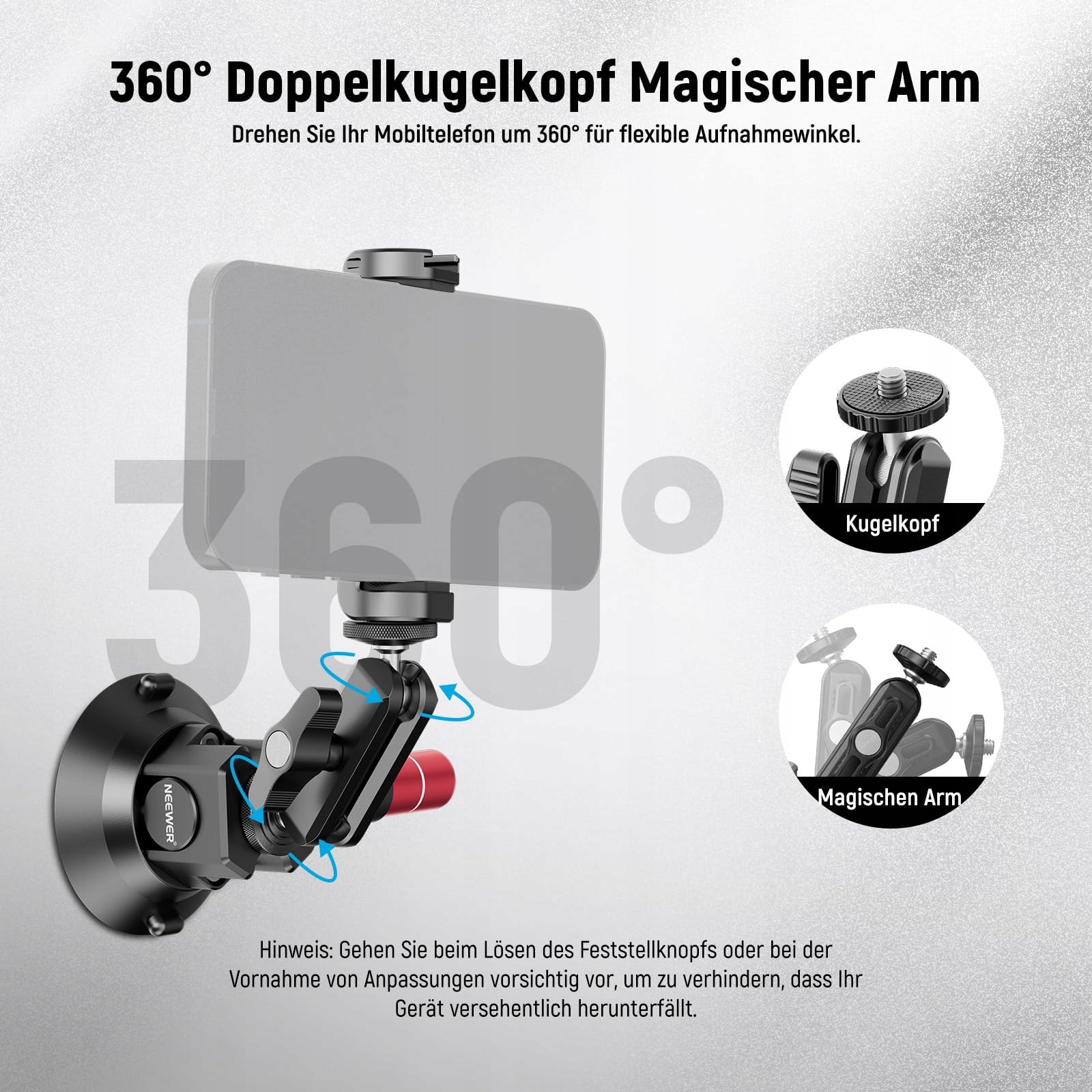 NEEWER Uchwyt Kamery 3" Z Przyssawką Magic Arm i Adapterem GoPro — miniatura 5