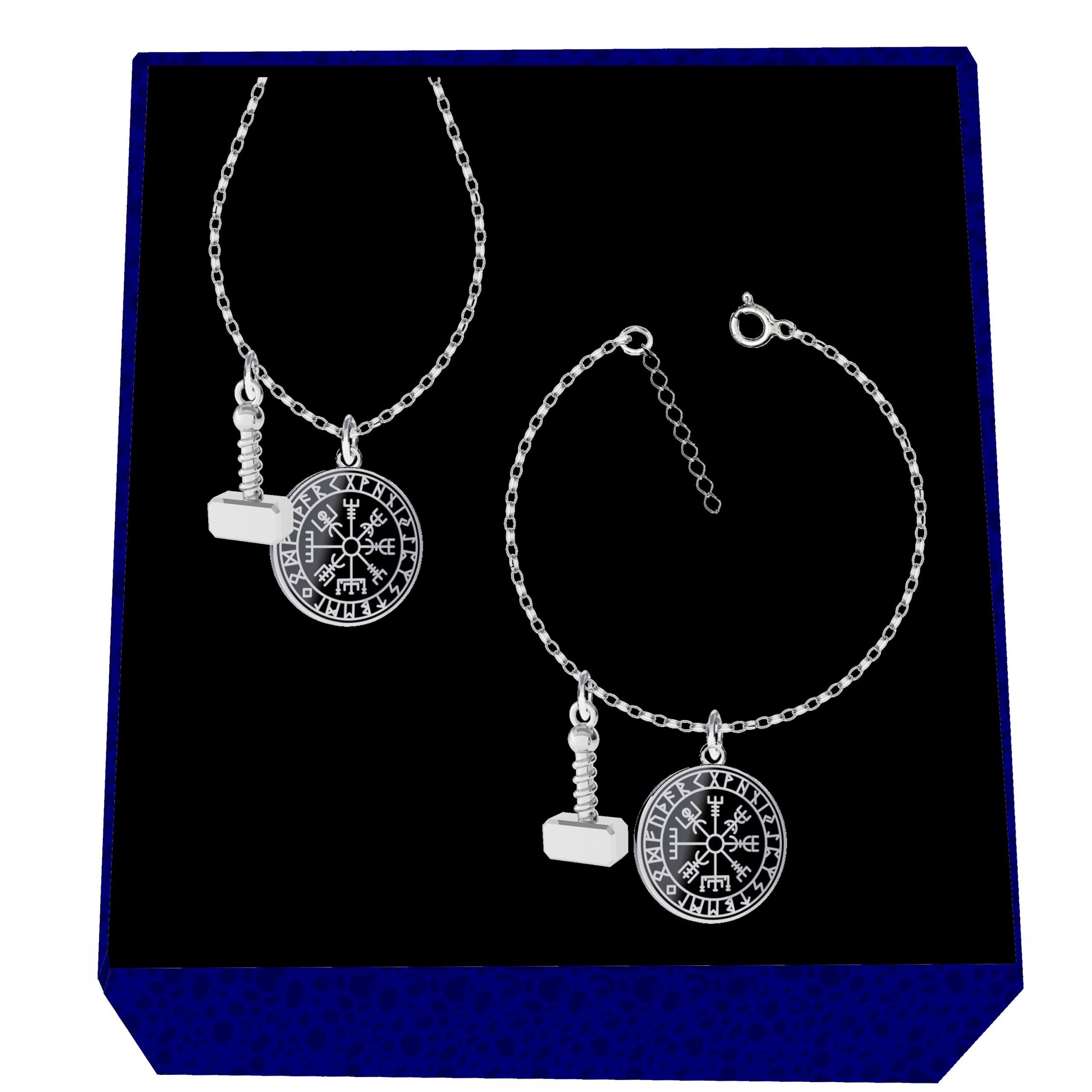 Kompas Vegvisir Kladivo Mjolnir Wiking Stříbrný komplet rolo oval stříbro 925