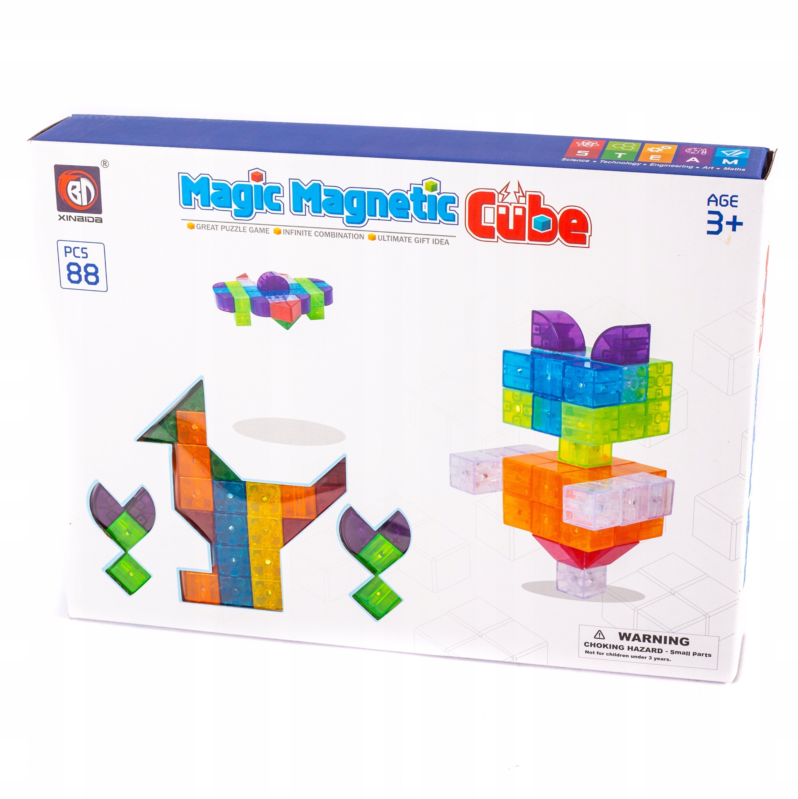 KOLOROWE KLOCKI MAGNETYCZNE 3D PUZZLE PRZESTRZENNE Materiał plastik
