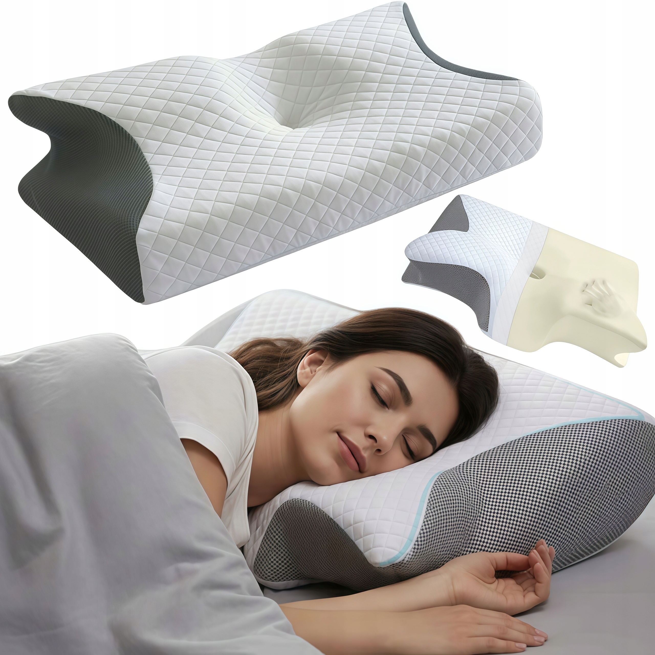 Poduszka Ortopedyczna Do Spania Na Plecach Brzuchu Boku Pianka 62X12X37cm