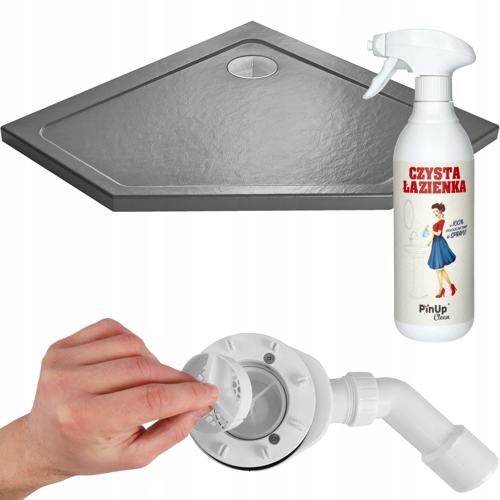 Brodzik 100x100 pięciokątny antybakteryjny akrylowy Stone antracyt Standard
