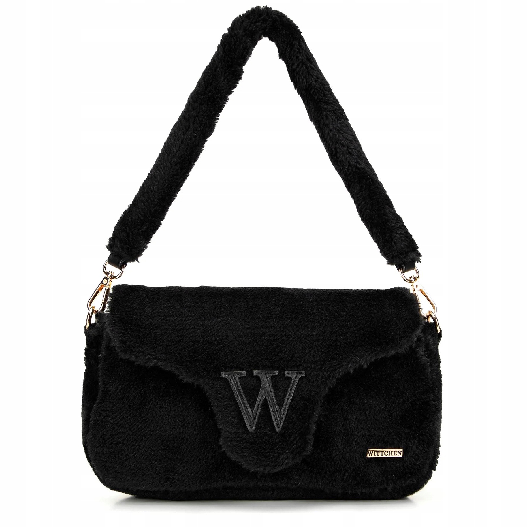 Dámská černá kabelka přes rameno s kožíškem Wittchen 99-4Y-217-1