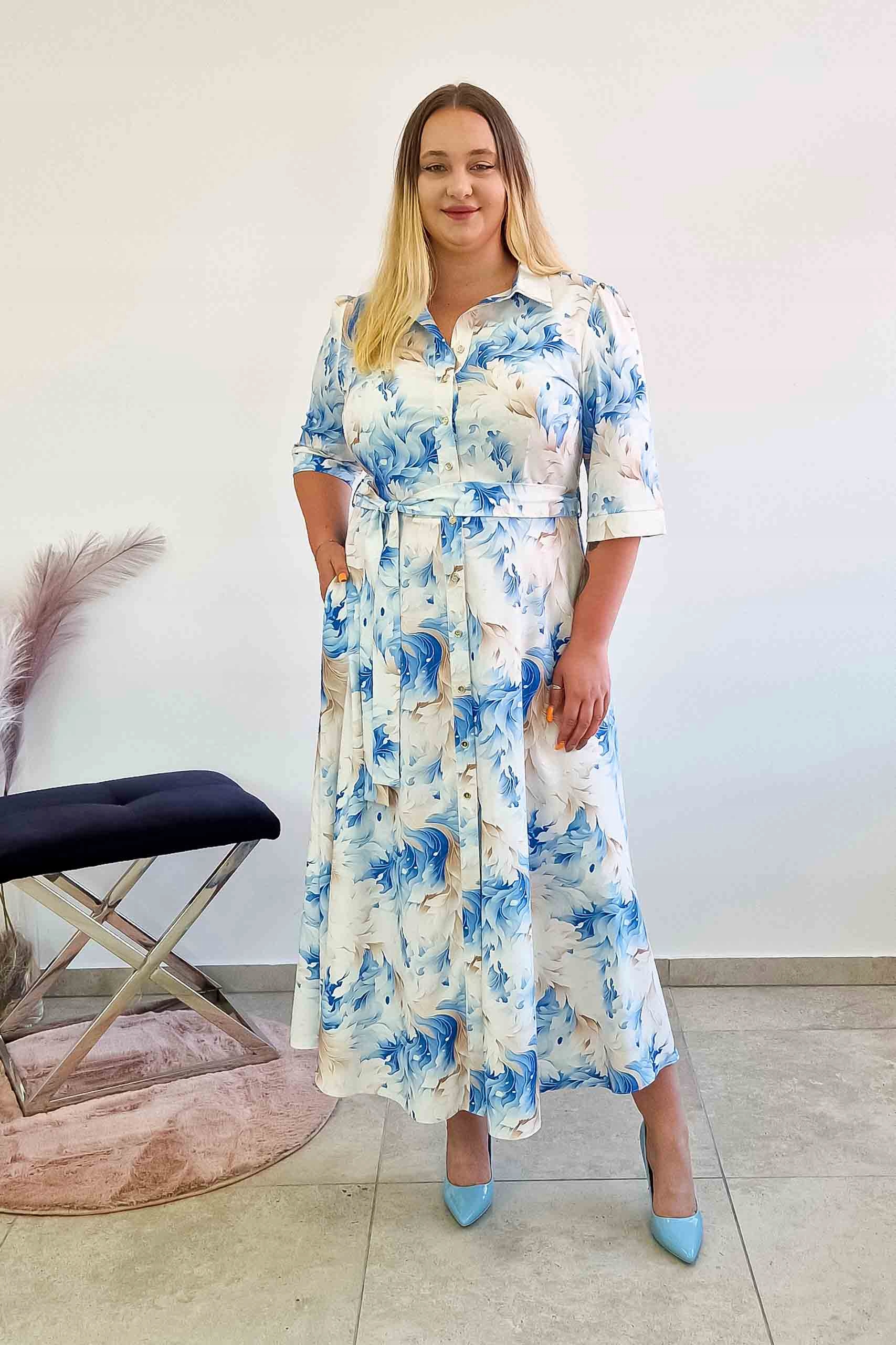 Elegantní Šaty Maxi s květinami modro-béžová 44