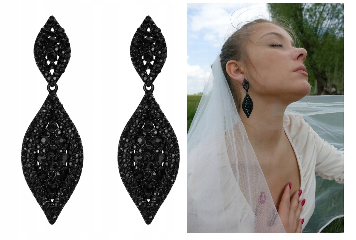 kolczyki ślubne balowe czarne AUSTRIAN CRYSTAL