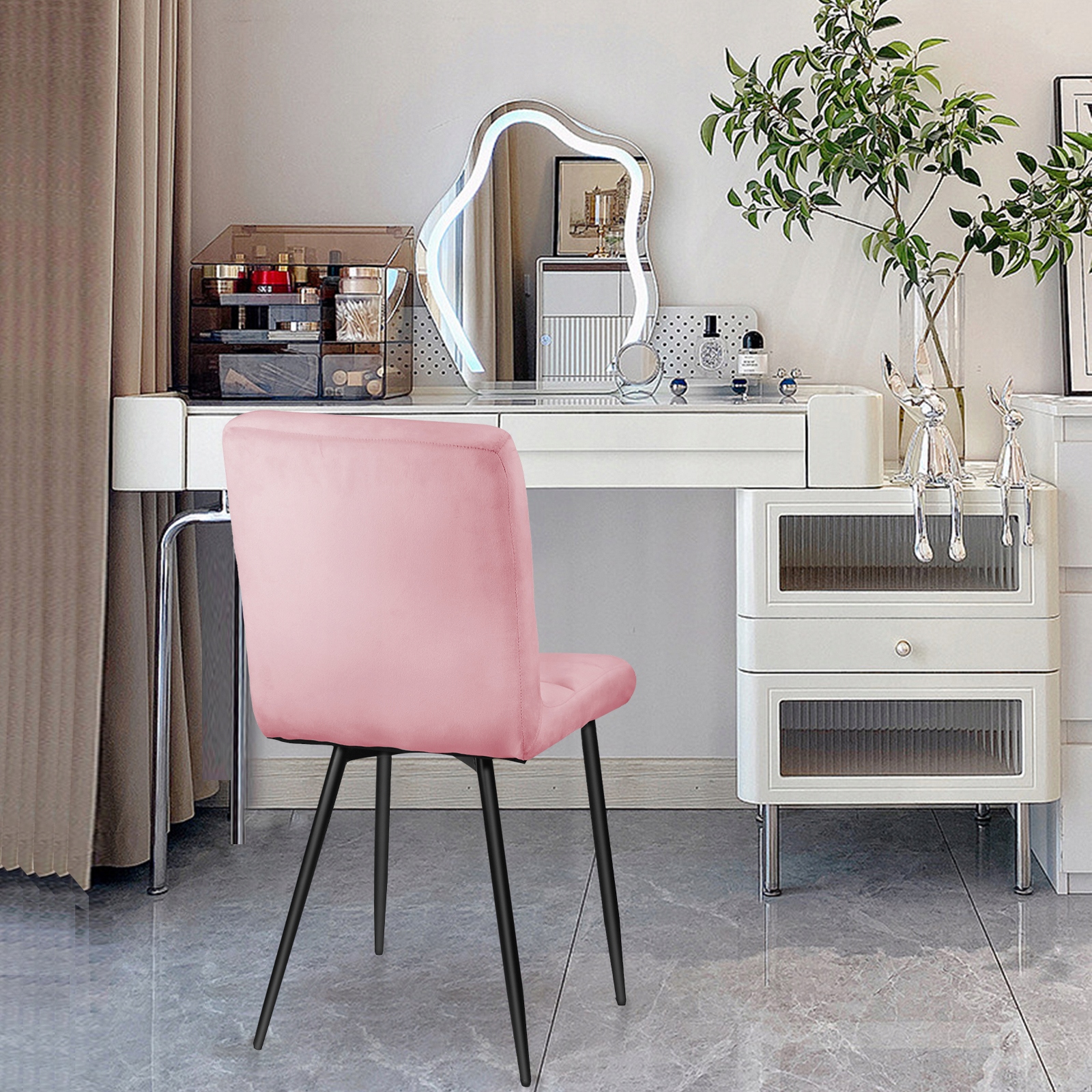 2X Krzesło Tapicerowane Kuchenne Welur Do Salonu Jadalni Różowy Loft Wysokość mebla 91 cm