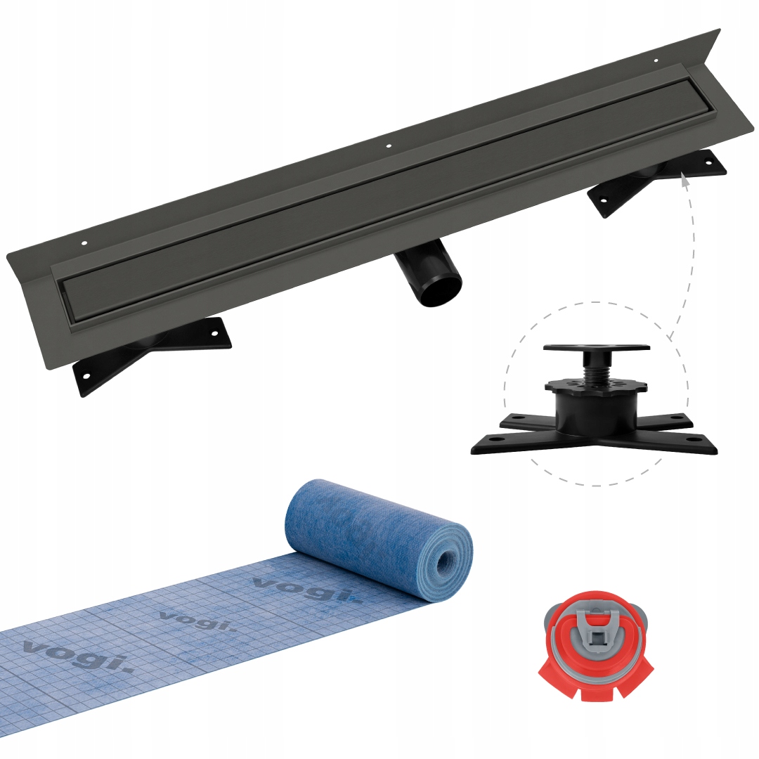 Odpływ liniowy przyścienny Slx Duo 80cm GrafitowyPVD +suchy syfon +taśma 6m