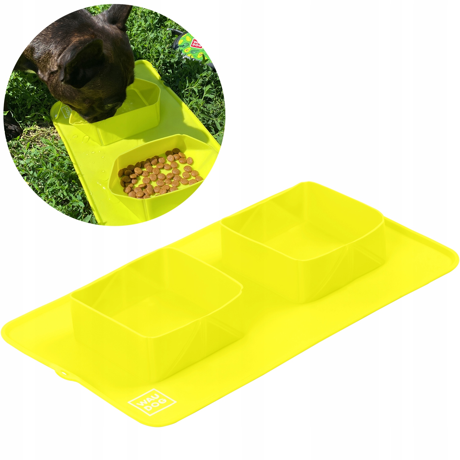 Levně Skládací miska pro psa a kočku, silikonová, turistická, 38.5x23x5 cm, žlutá