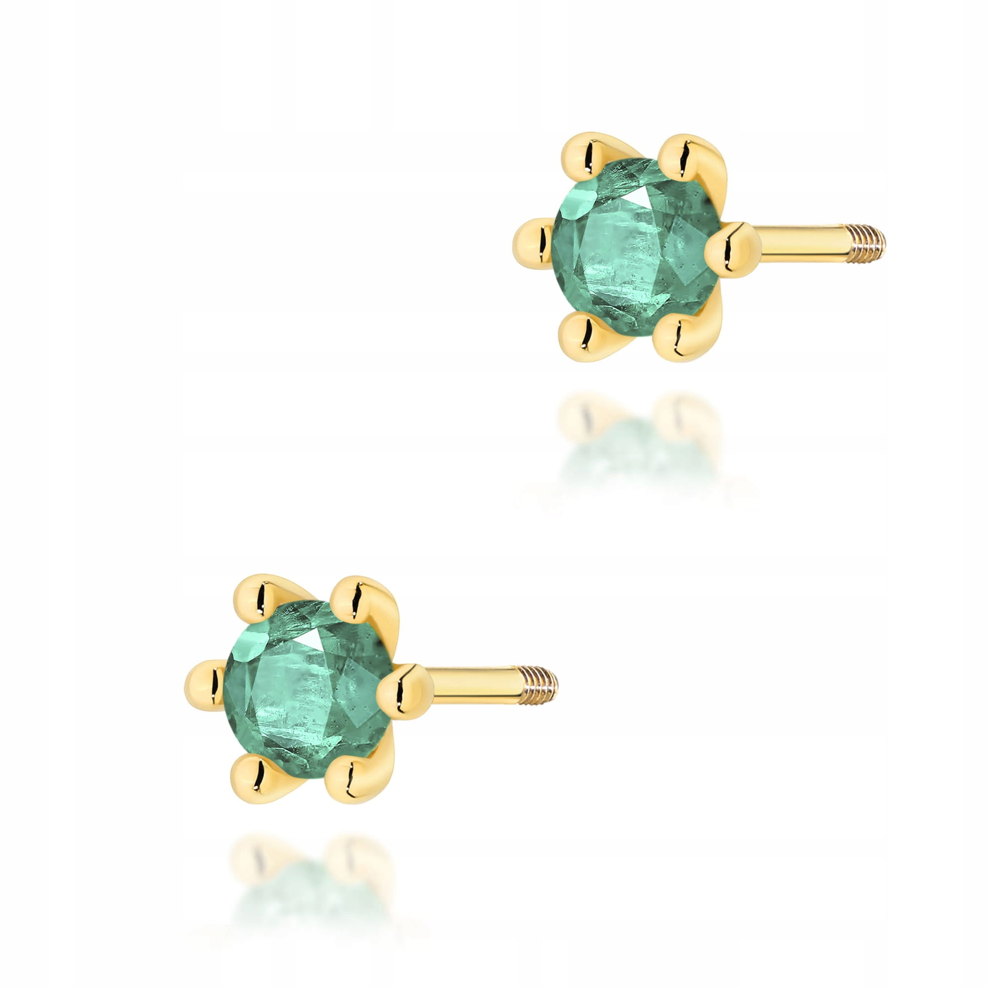 Náušnice žluté zlato 585 smaragdy kulaté 3 mm 2x0,15 ct pro ženy
