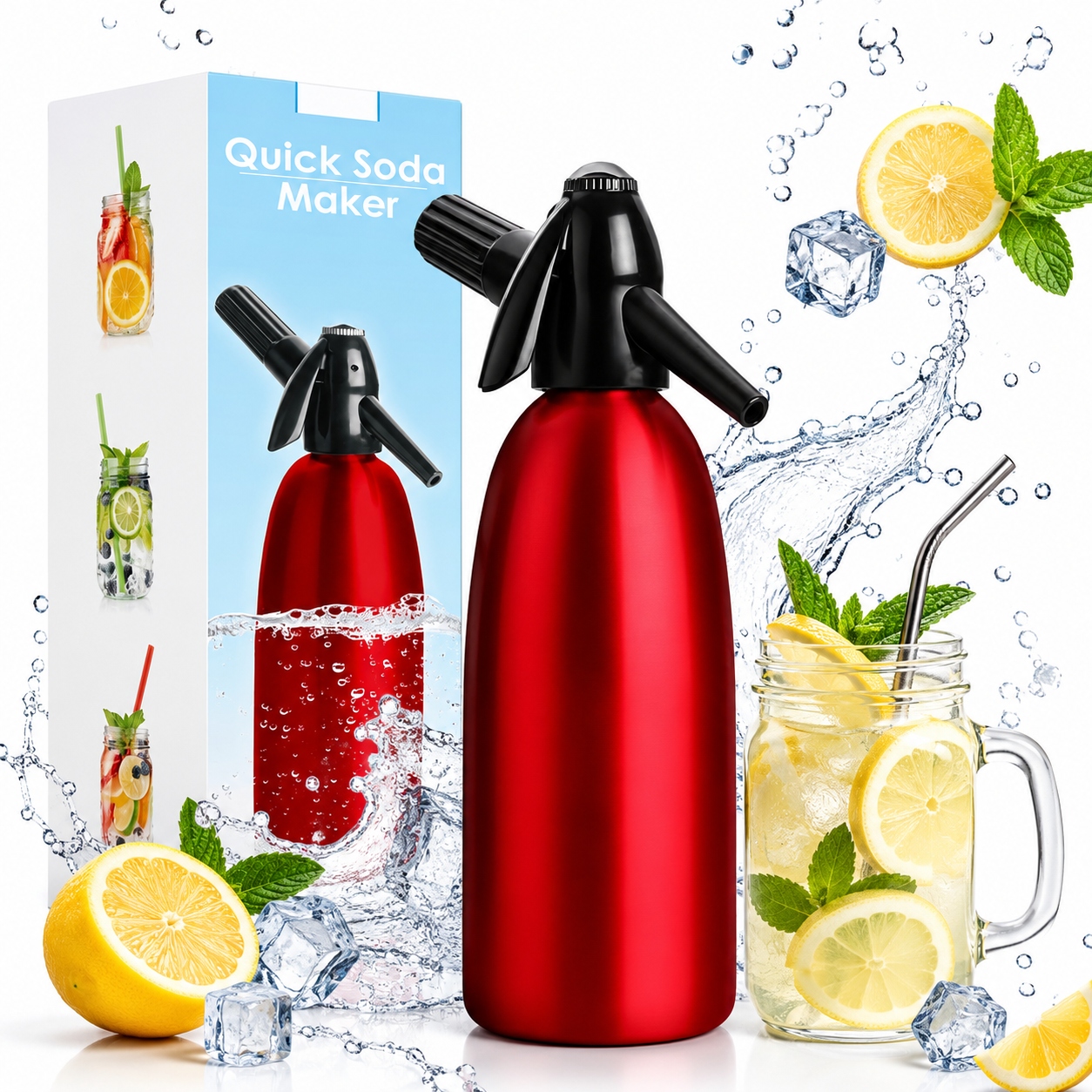 Nový Výrobník Sody Sifon Červený 1 litr