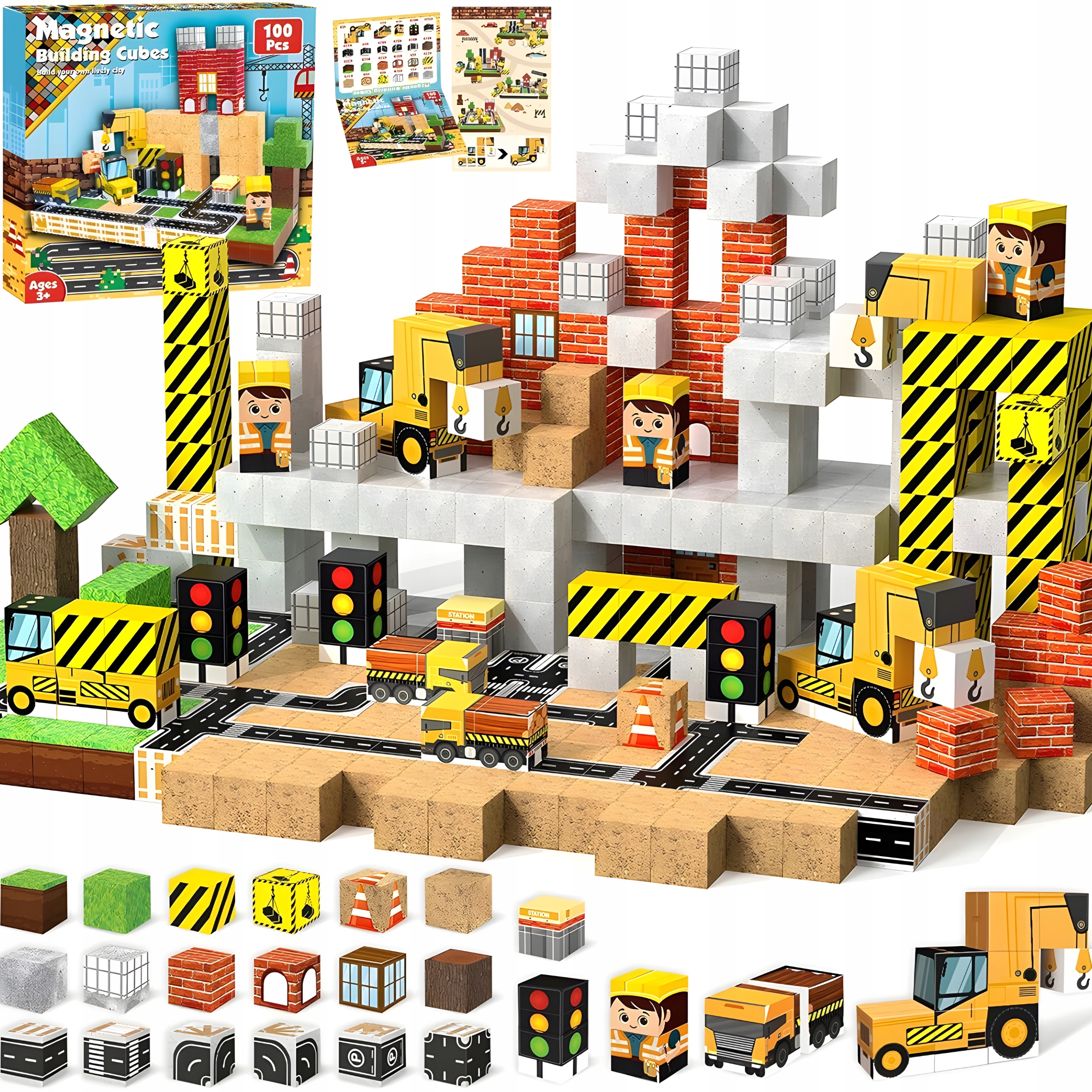 MAGNETYCZNE KLOCKI KONSTRUKCYJNE 3D PIXELE DUŻY ZESTAW 100 SZT MINECRAFT