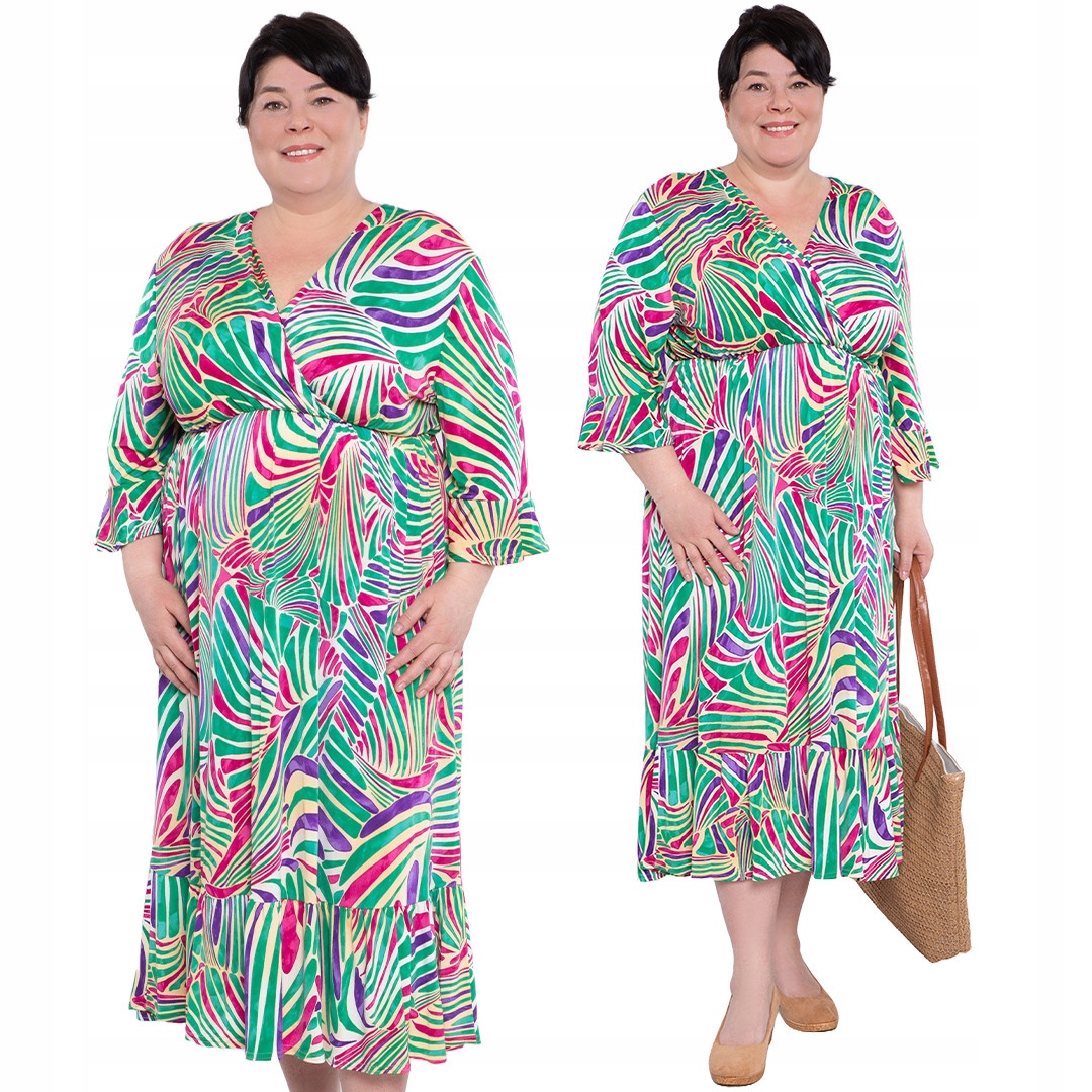 Šaty zelenofialové vzory 50/52