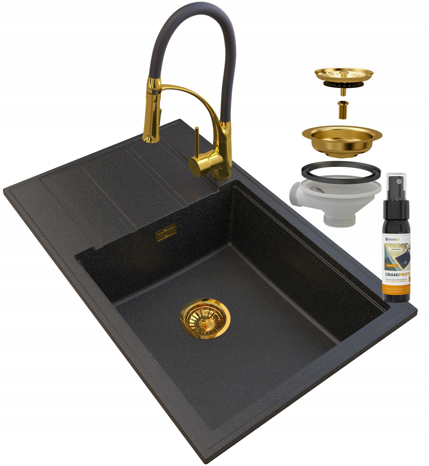 Granitový Drez Zlatý Sifón, Zlatá Batéria Nexo Louis