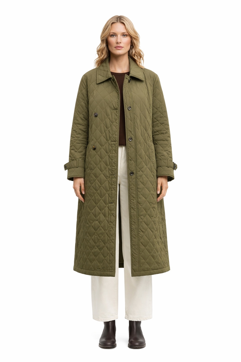 Prošívaný Kabát Do Poloviny Lýtka Khaki Xs I3A